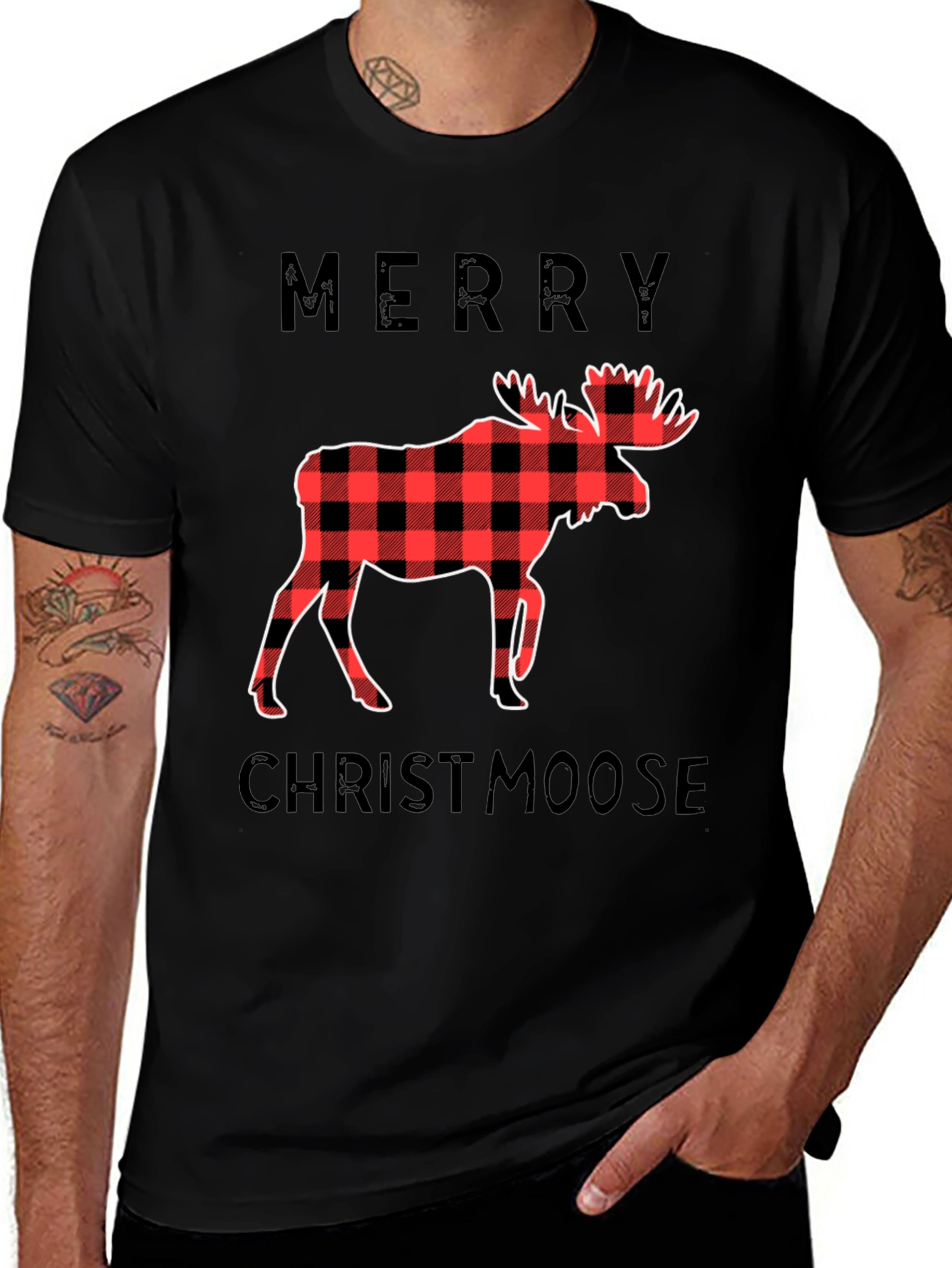 Merry Christmoose Black Graphic T-Shirt