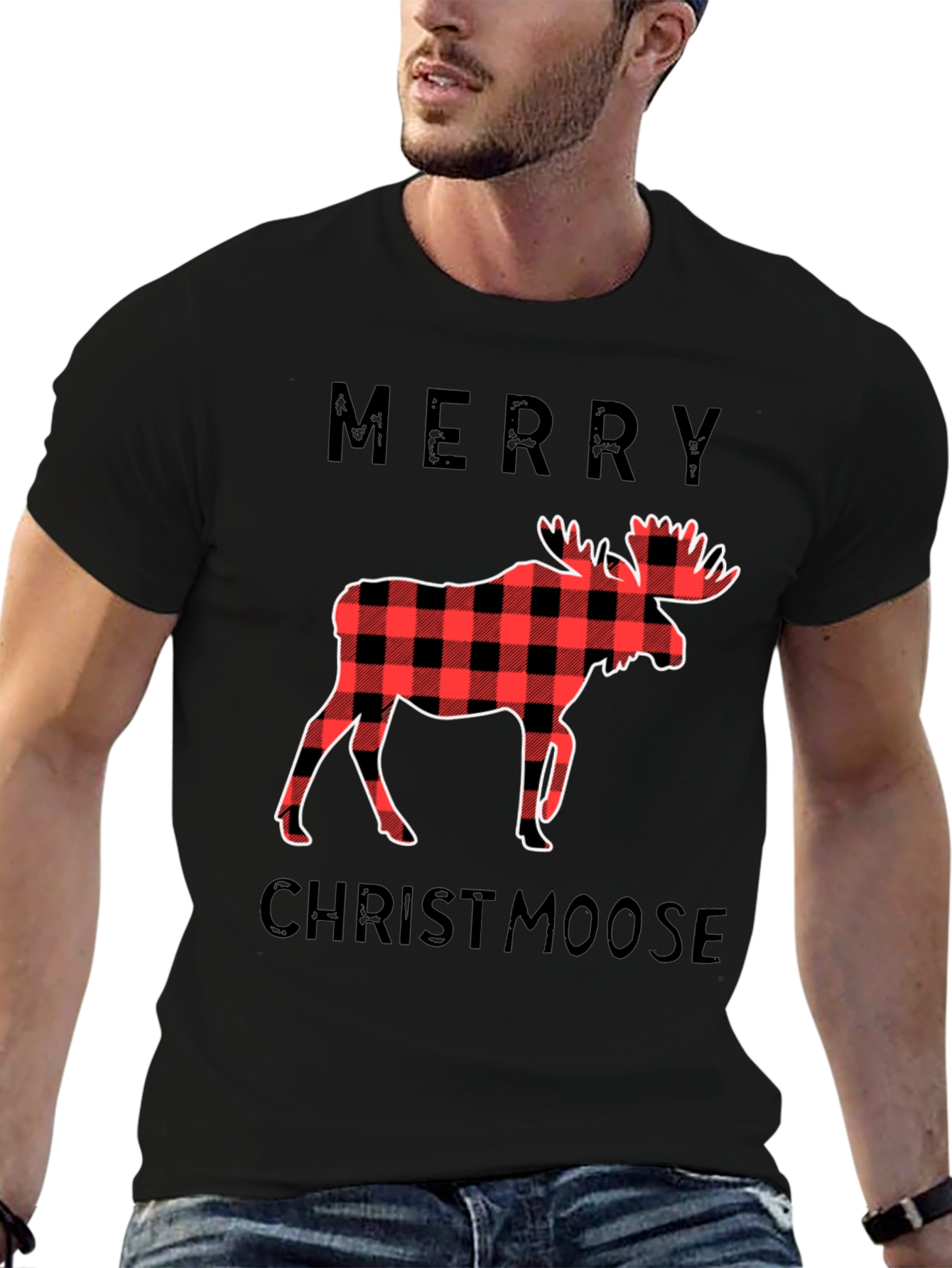 Merry Christmoose Black Graphic T-Shirt