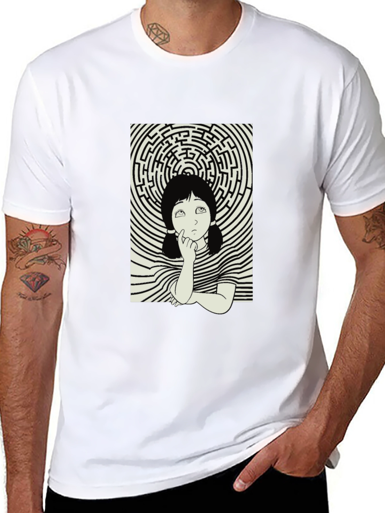 Maze Girl Graphic Tee - Black Cotton Unisex T-Shirt