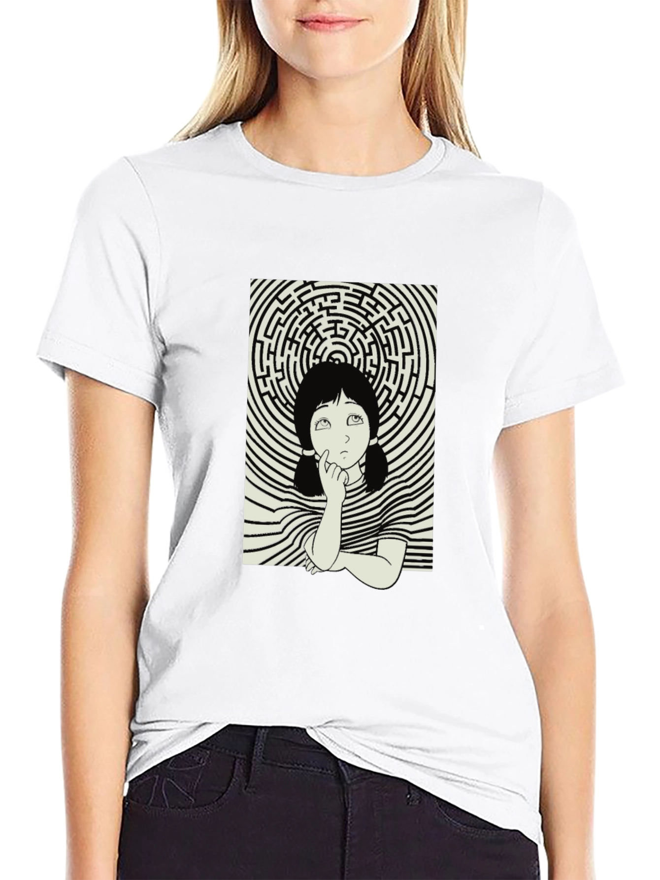 Maze Girl Graphic Tee - Black Cotton Unisex T-Shirt