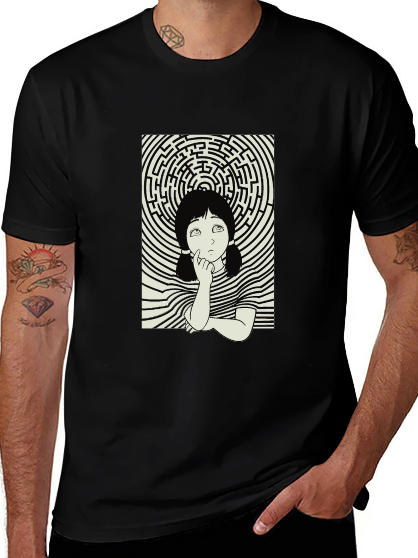 Maze Girl Graphic Tee - Black Cotton Unisex T-Shirt