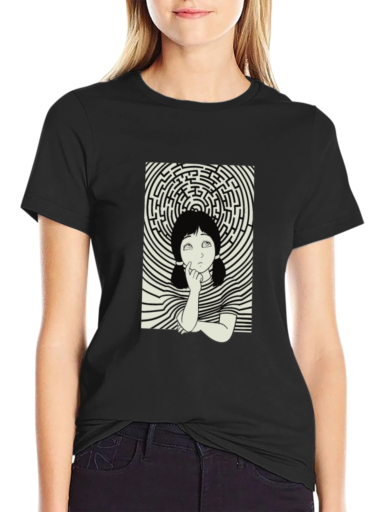 Maze Girl Graphic Tee - Black Cotton Unisex T-Shirt