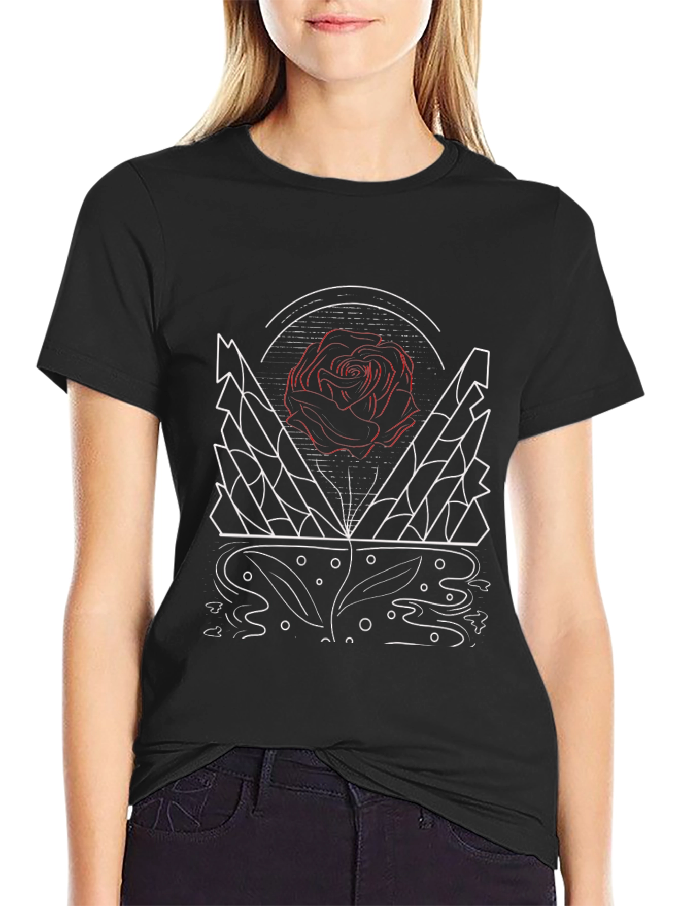 Geometric Rose Graphic Print Tee