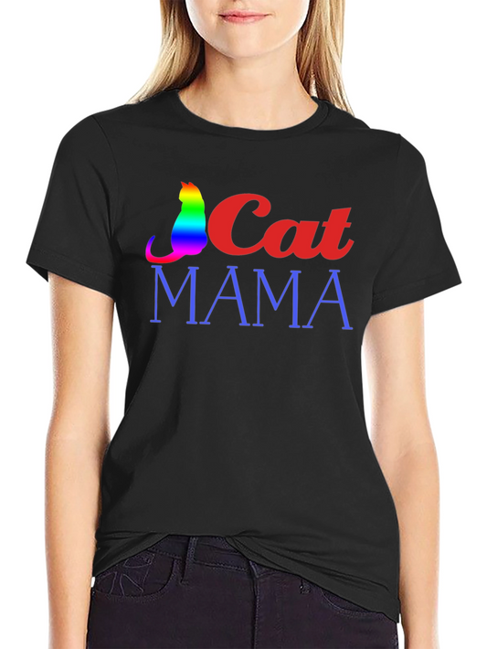Cat Mama Graphic Tee - Rainbow Cat Design