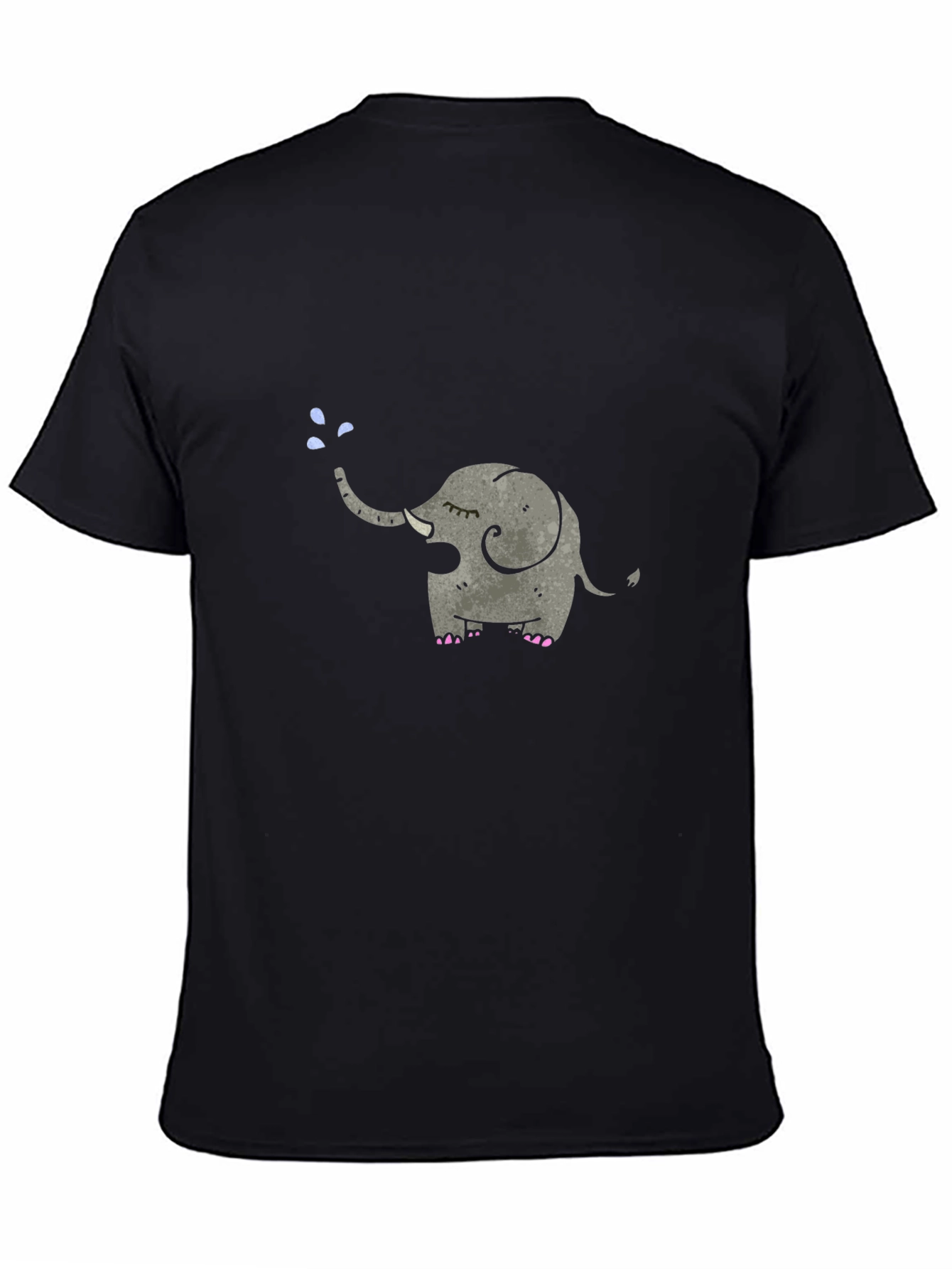 Elephant Tee: Cute Cartoon Animal Graphic Black T-Shirt
