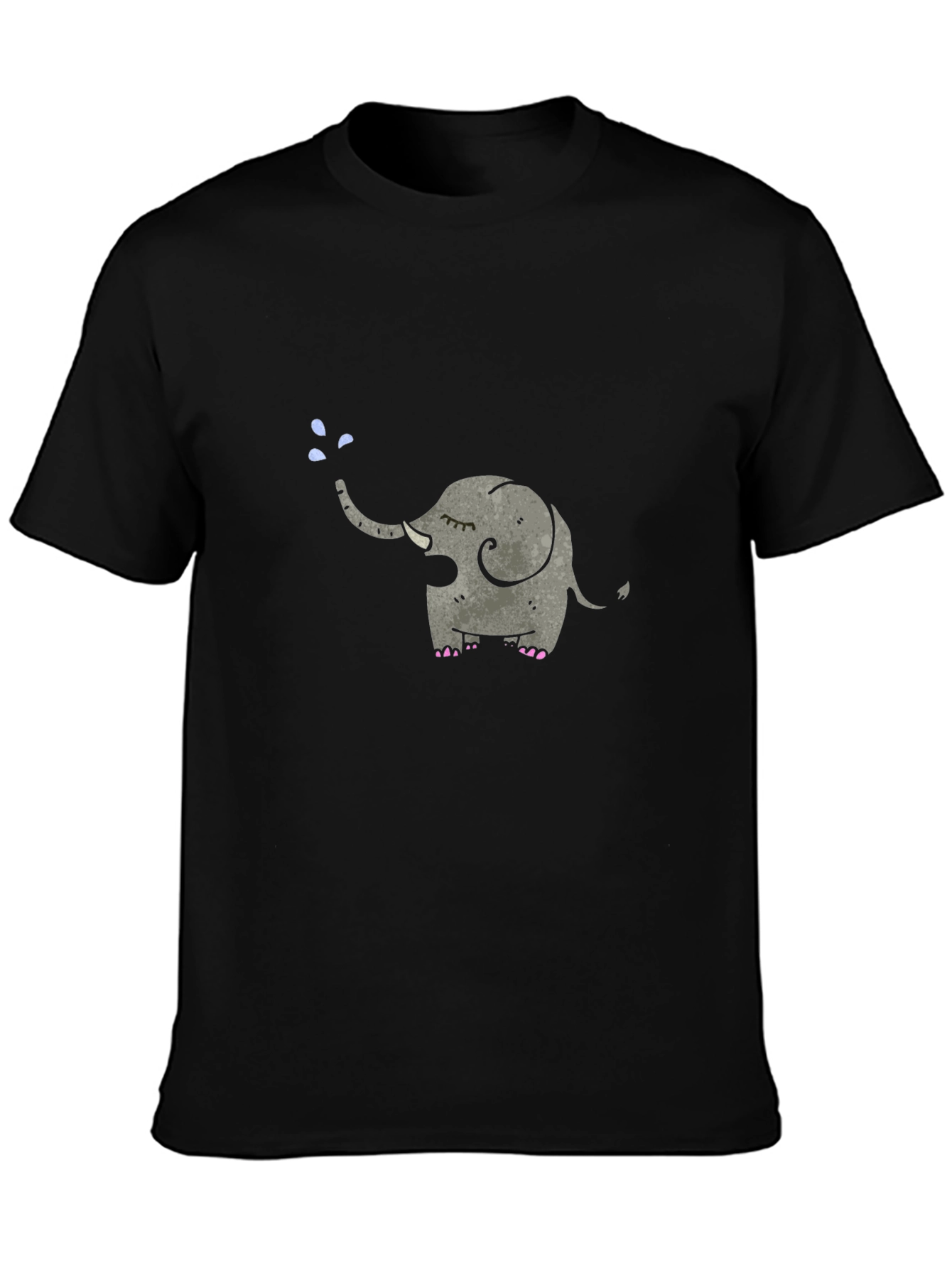 Elephant Tee: Cute Cartoon Animal Graphic Black T-Shirt