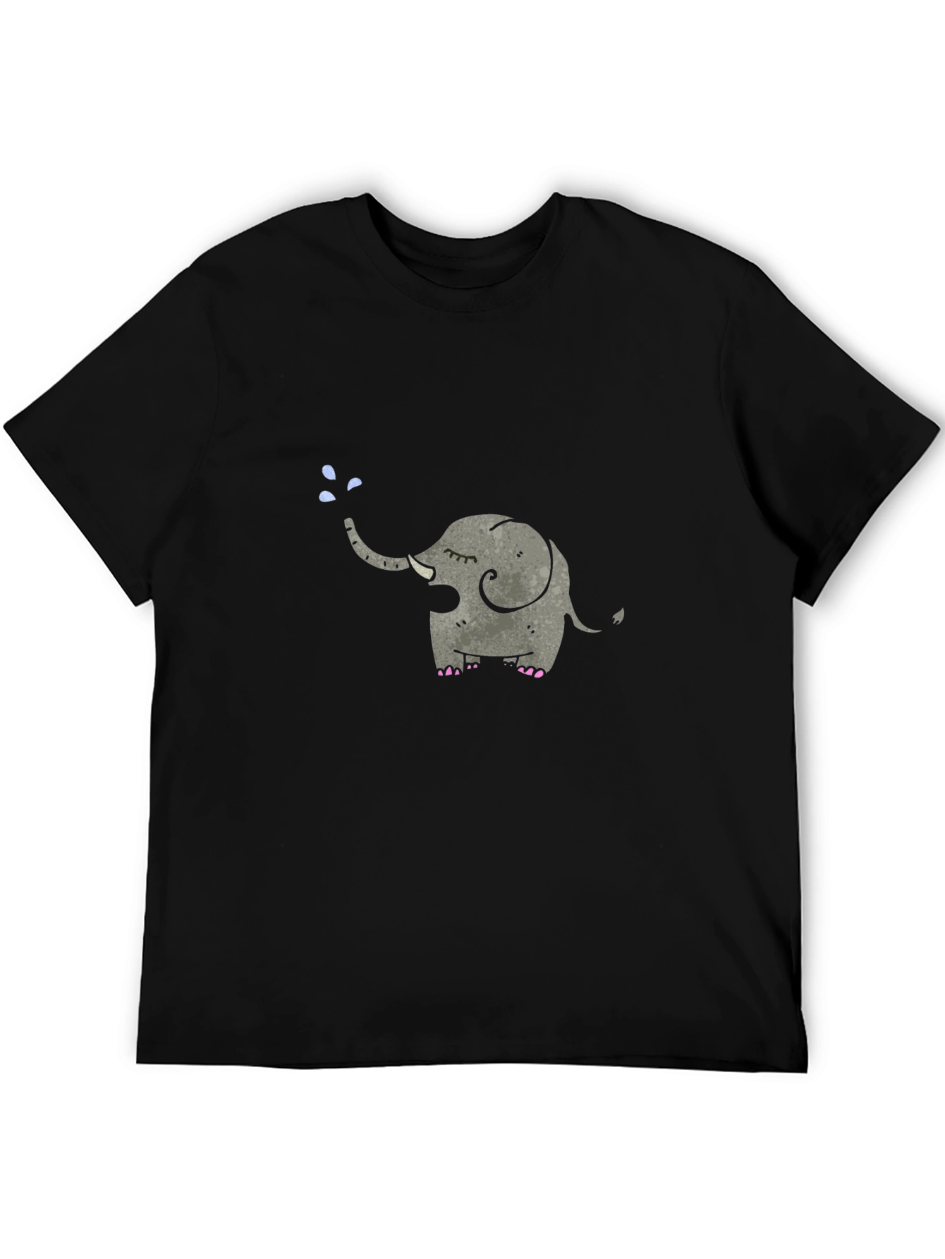 Elephant Tee: Cute Cartoon Animal Graphic Black T-Shirt