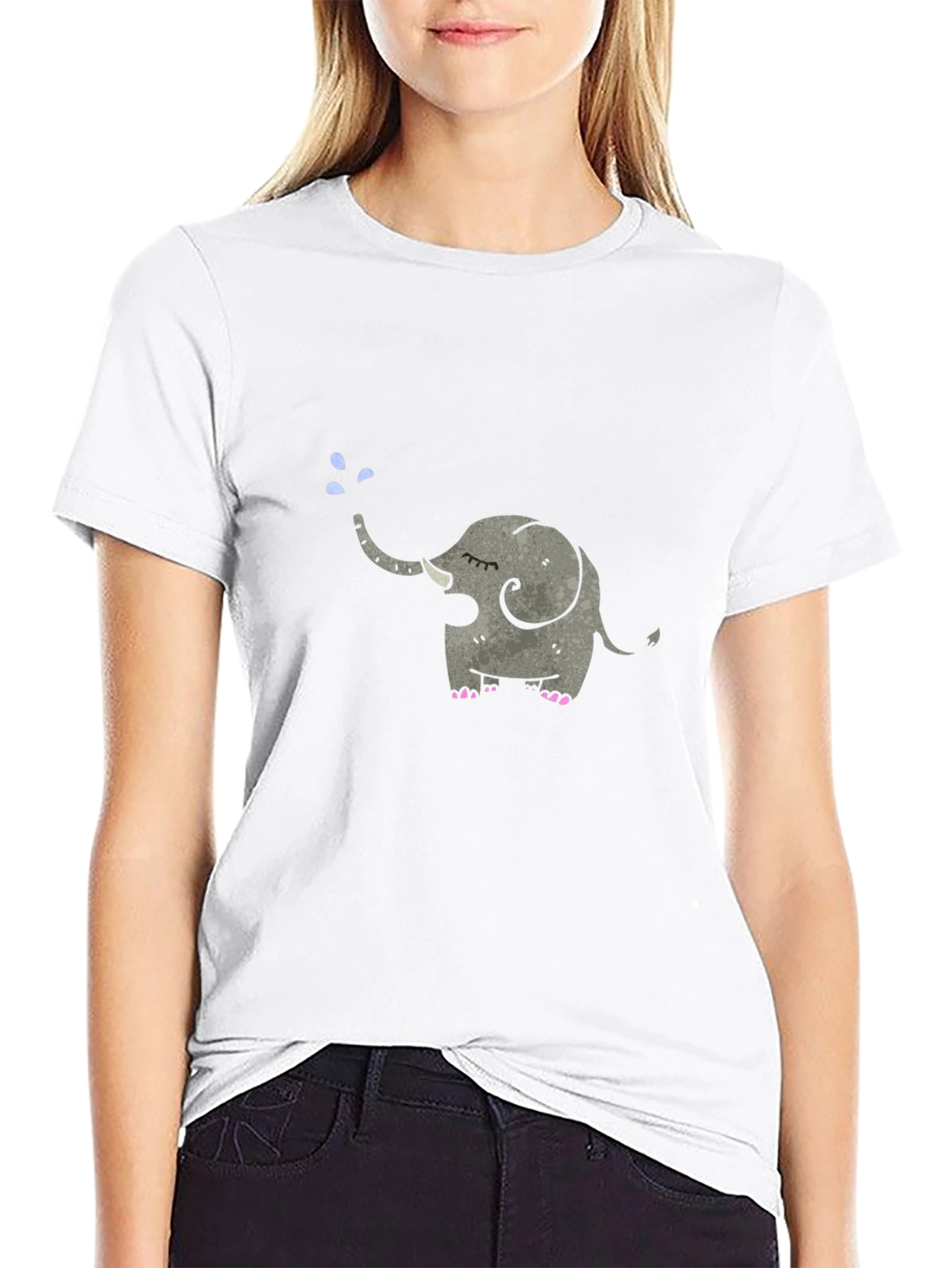 Elephant Tee: Cute Cartoon Animal Graphic Black T-Shirt
