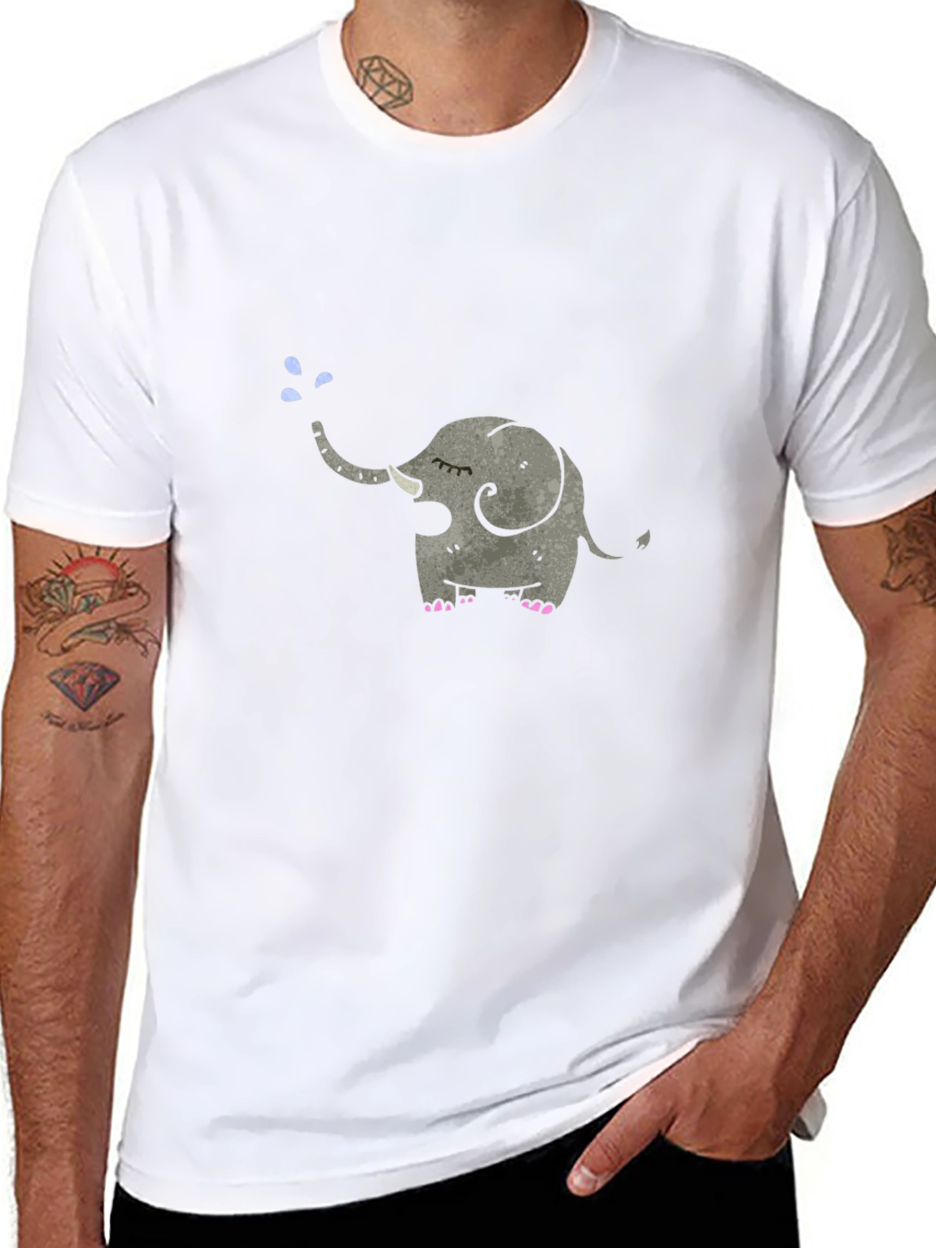 Elephant Tee: Cute Cartoon Animal Graphic Black T-Shirt