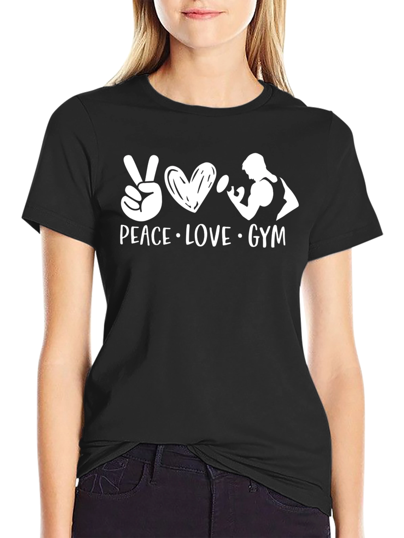 Peace Love Gym Black T-Shirt - Workout Apparel