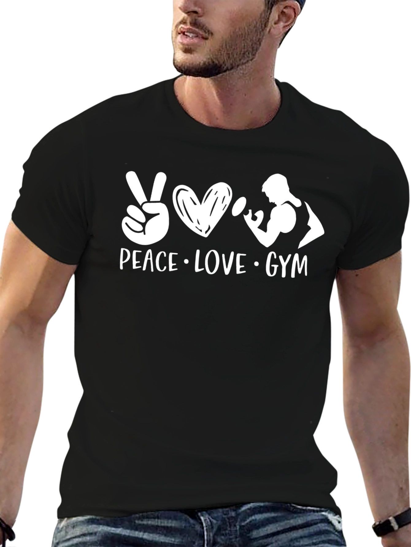 Peace Love Gym Black T-Shirt - Workout Apparel