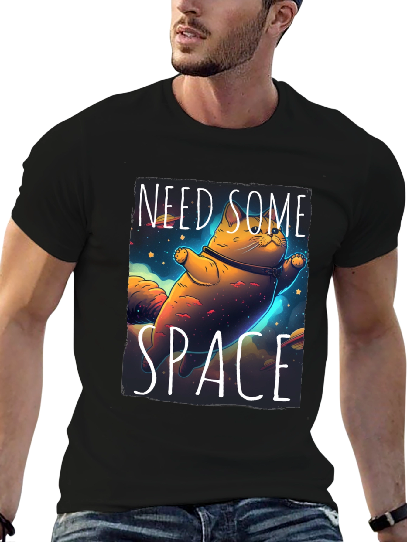 Need Some Space Cat T-Shirt - Black Unique Design