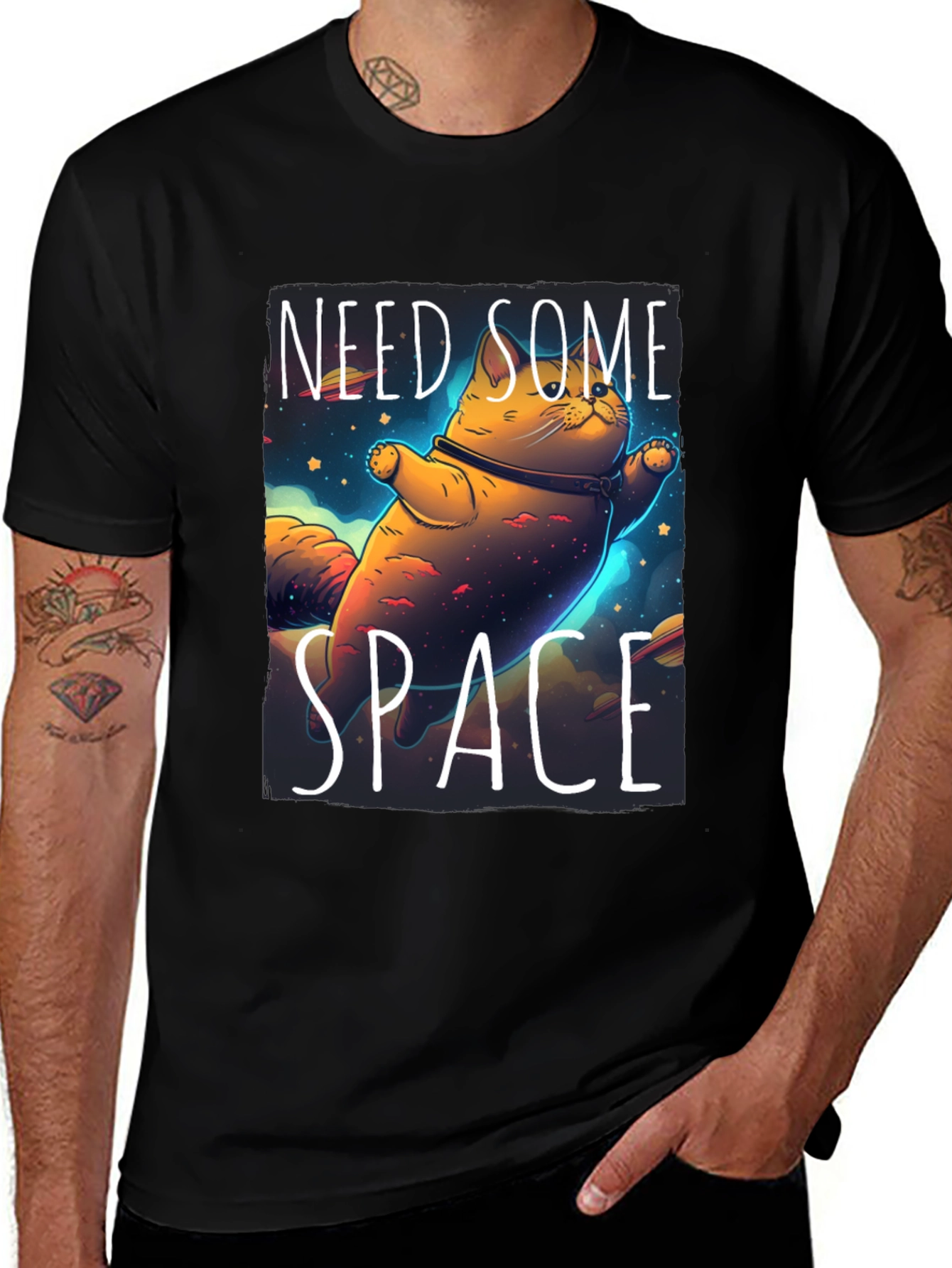 Need Some Space Cat T-Shirt - Black Unique Design