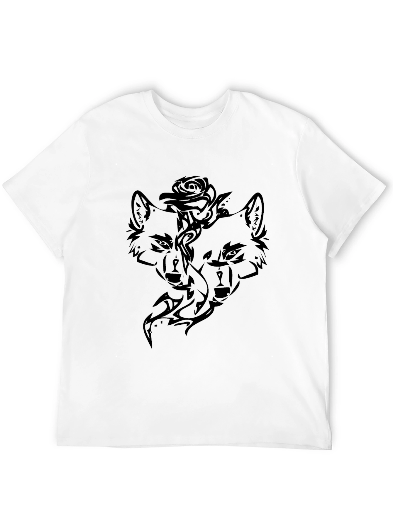 Tribal Wolf & Rose Graphic Black T-Shirt