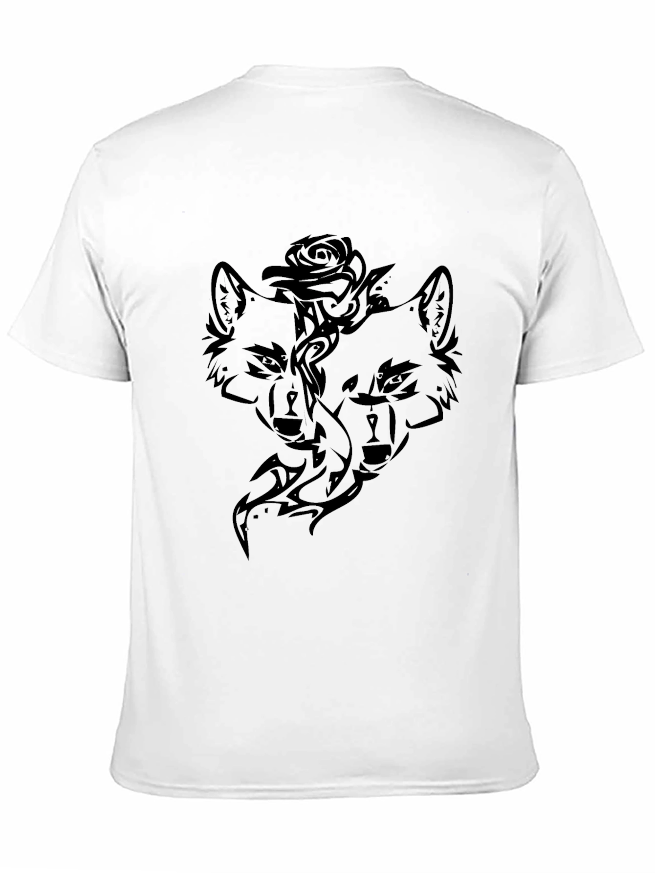 Tribal Wolf & Rose Graphic Black T-Shirt