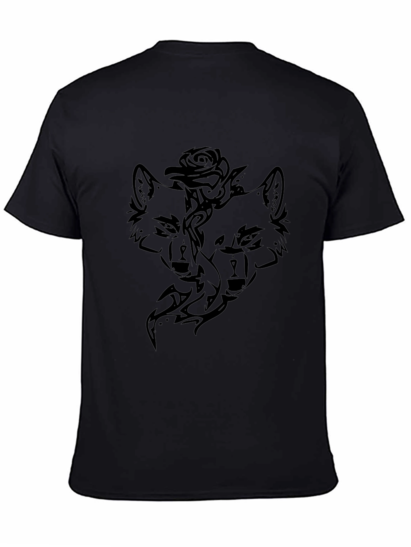 Tribal Wolf & Rose Graphic Black T-Shirt