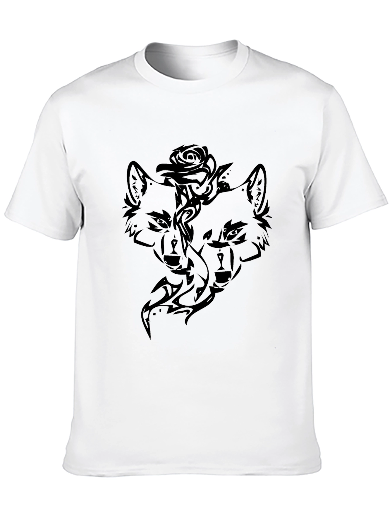 Tribal Wolf & Rose Graphic Black T-Shirt