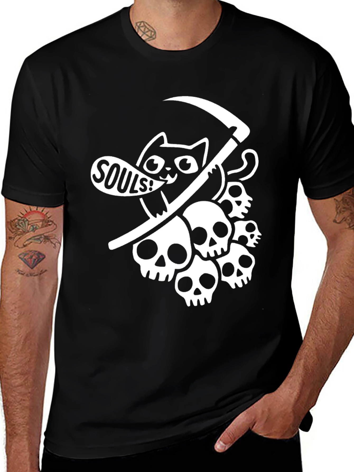 Grim Reaper Cat Graphic T-Shirt - Soul Snatcher Tee