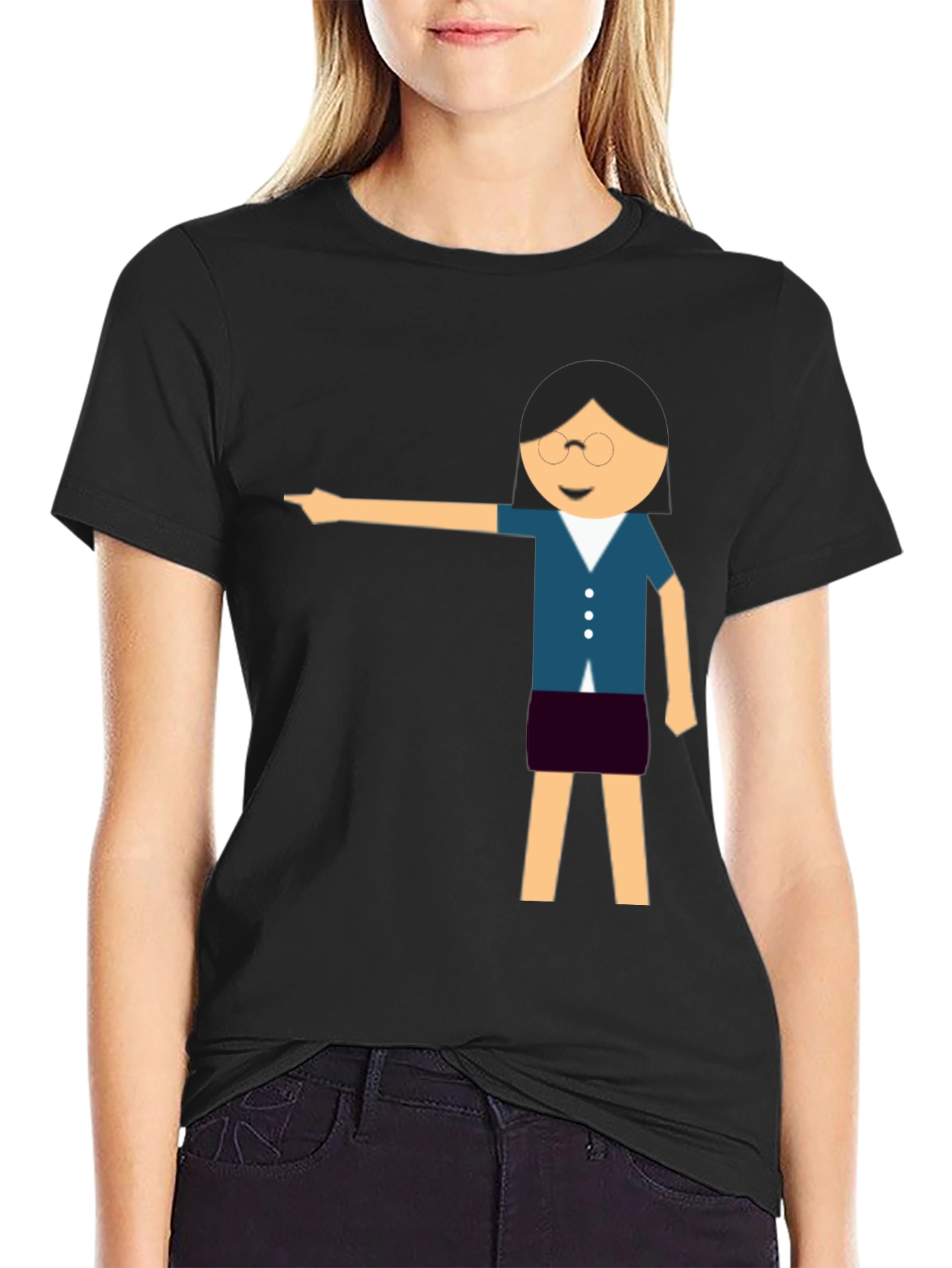 Funny Teacher Pointing Black T-Shirt