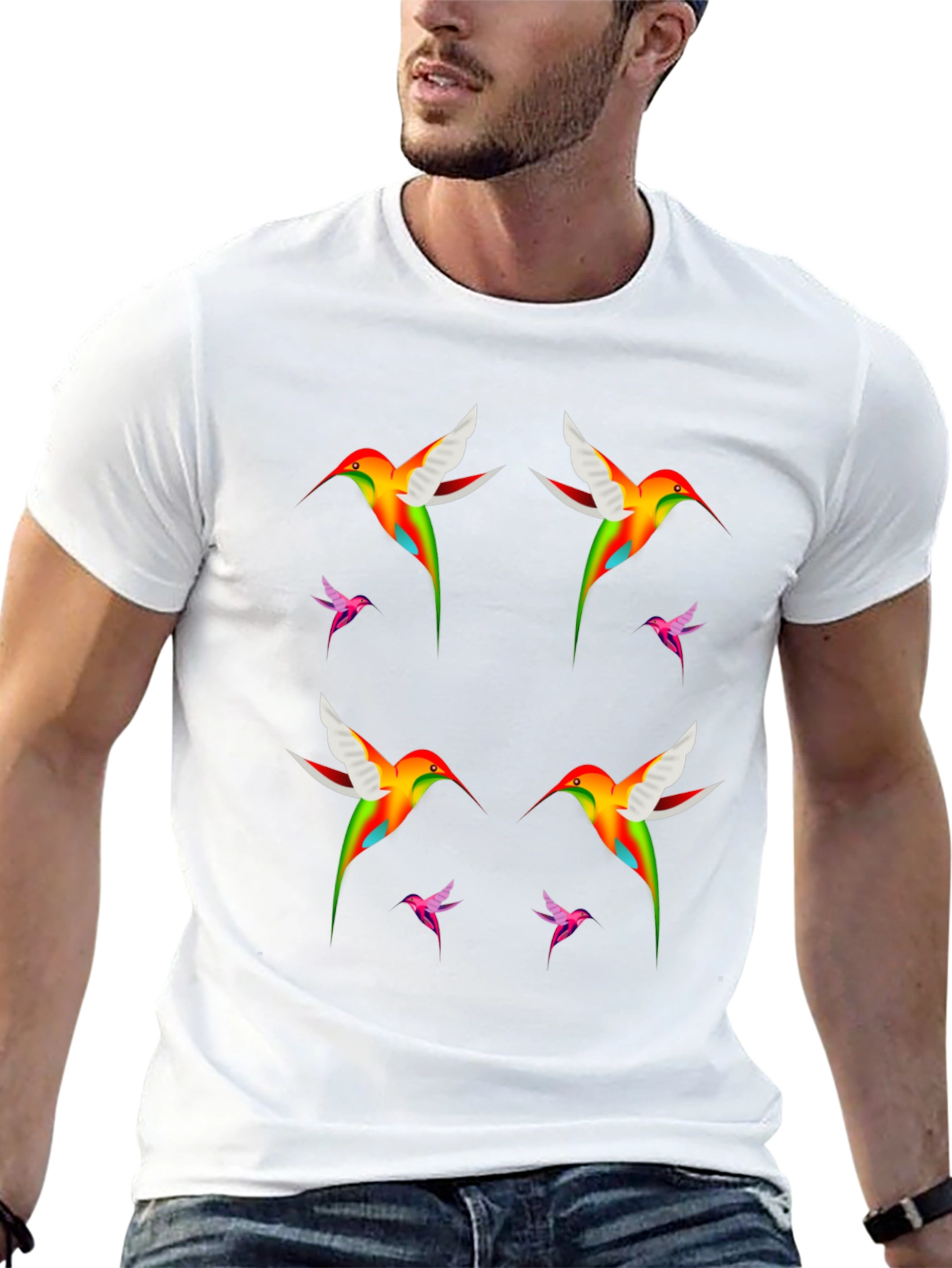 Hummingbird Graphic Print Black Tee
