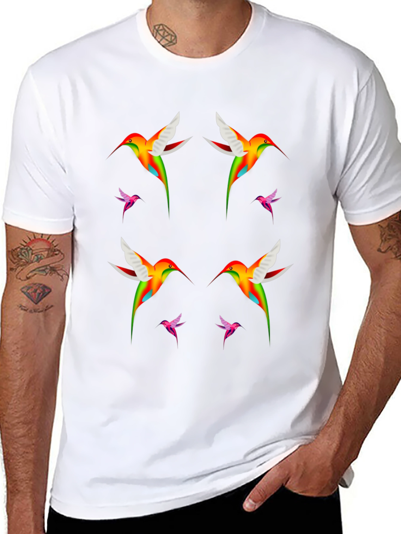Hummingbird Graphic Print Black Tee