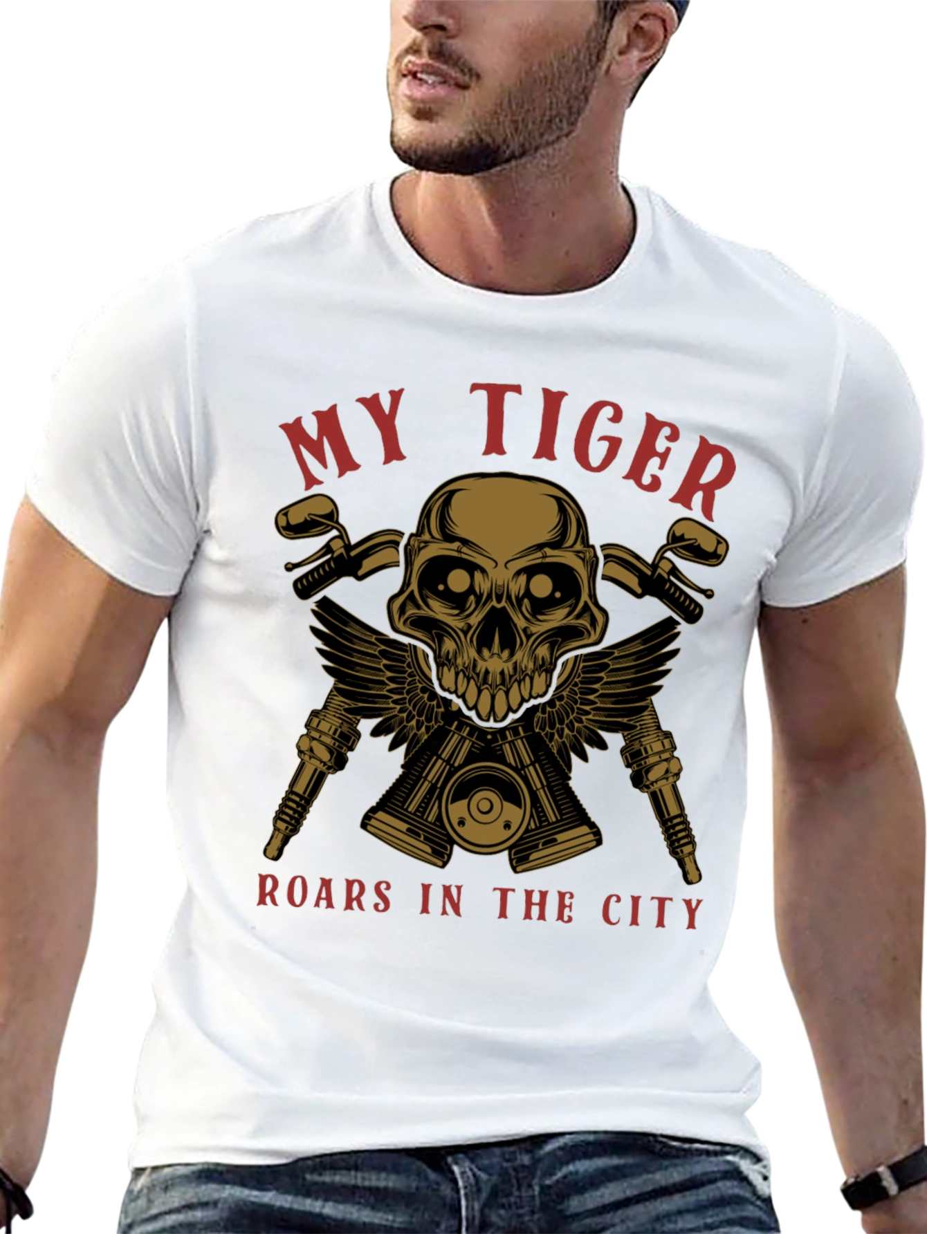 My Tiger Motorcycle Skull Graphic T-Shirt
