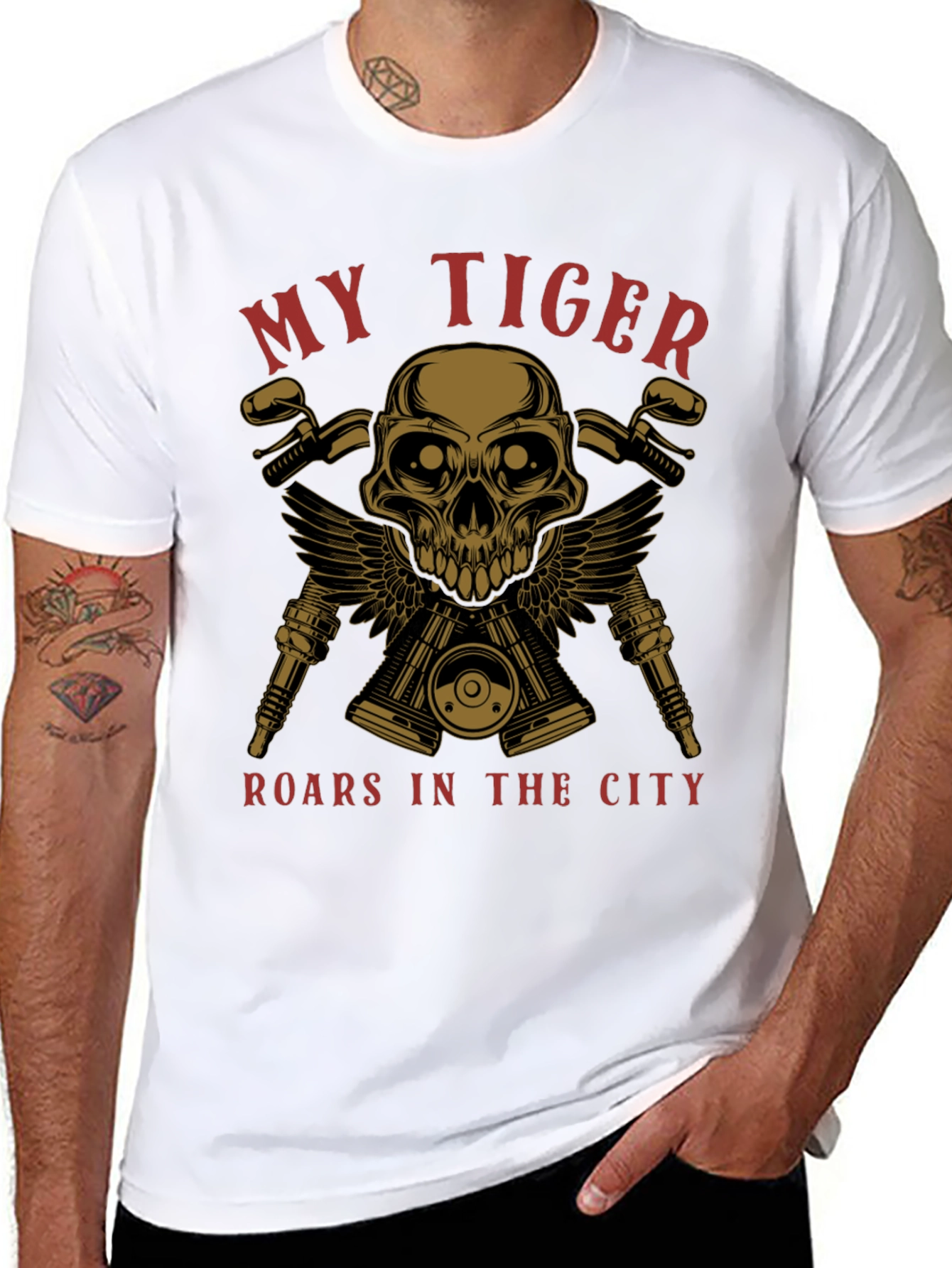My Tiger Motorcycle Skull Graphic T-Shirt