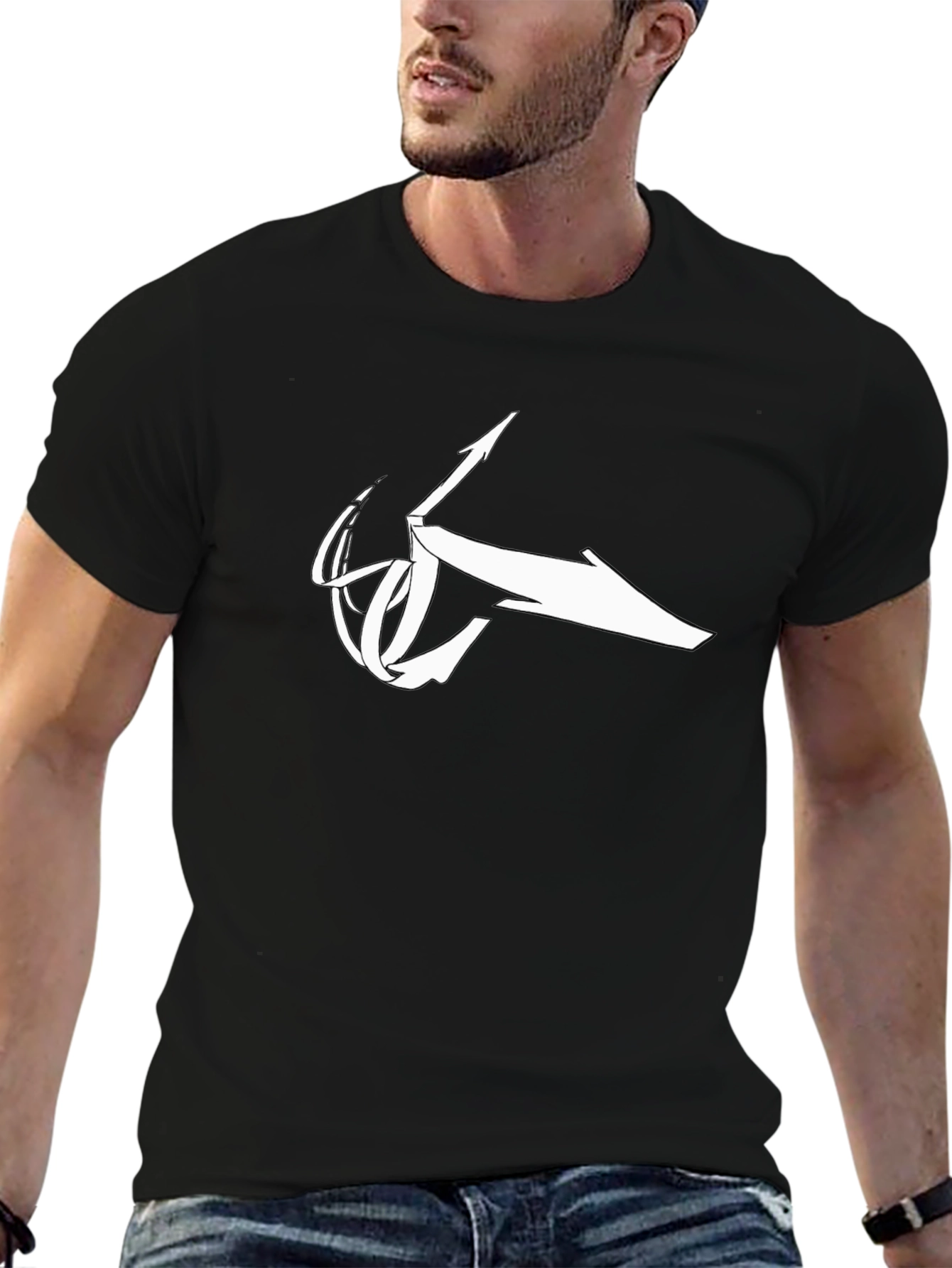 Black T-Shirt with Abstract White Logo