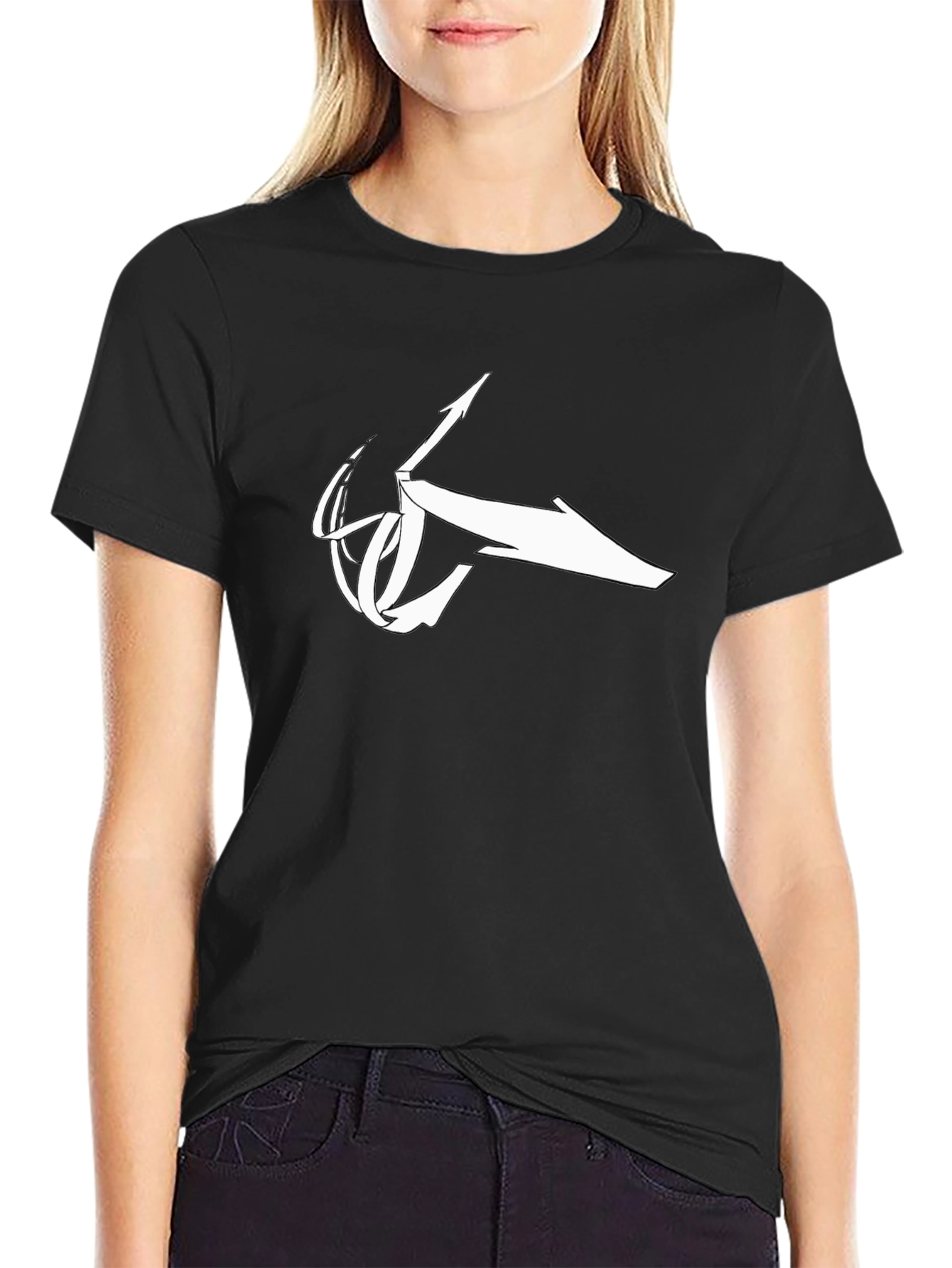 Black T-Shirt with Abstract White Logo