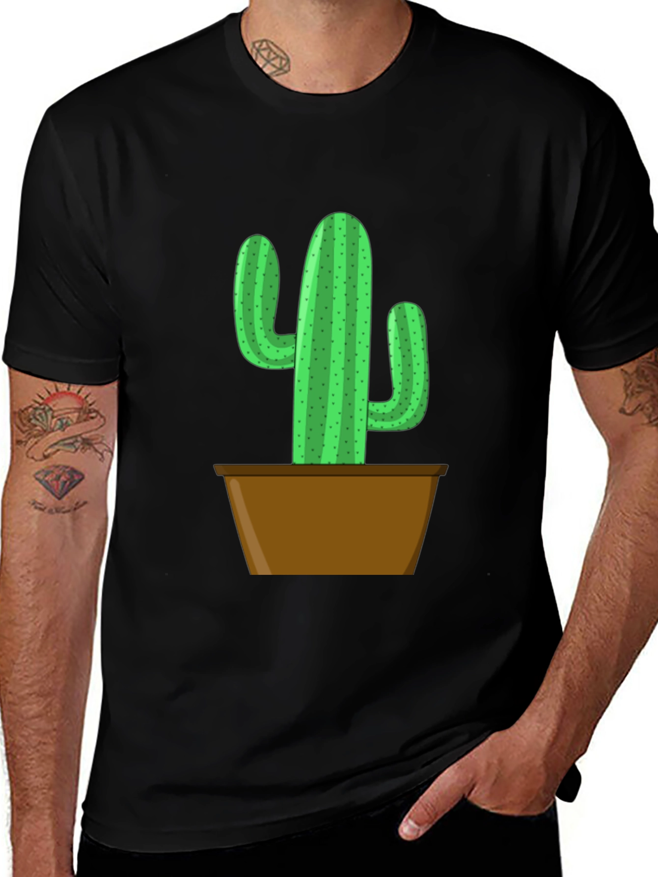 Potted Cactus Graphic Tee - Black Cotton Blend