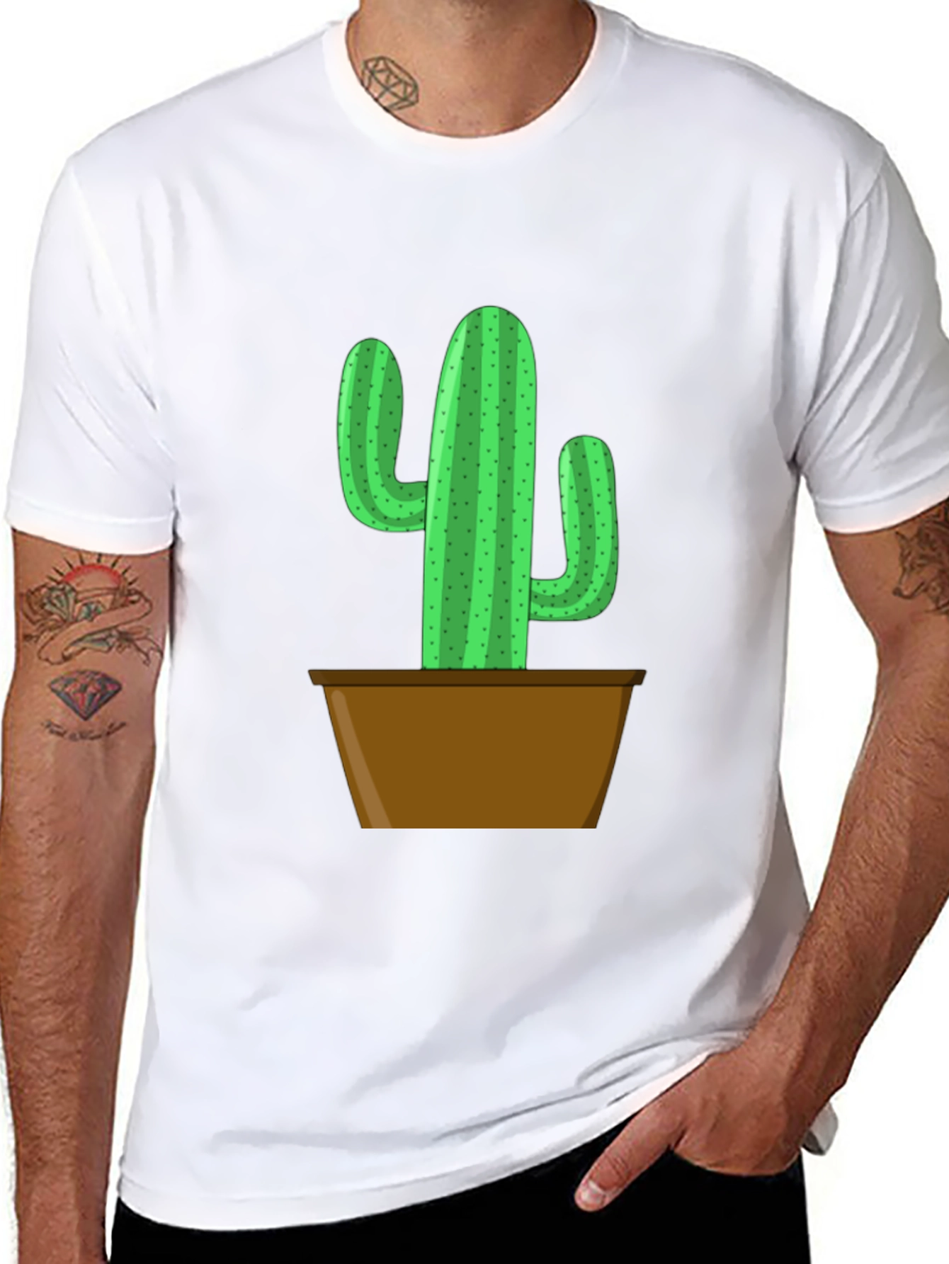 Potted Cactus Graphic Tee - Black Cotton Blend