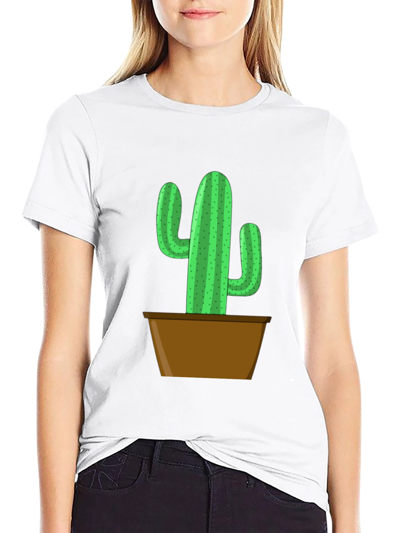 Potted Cactus Graphic Tee - Black Cotton Blend