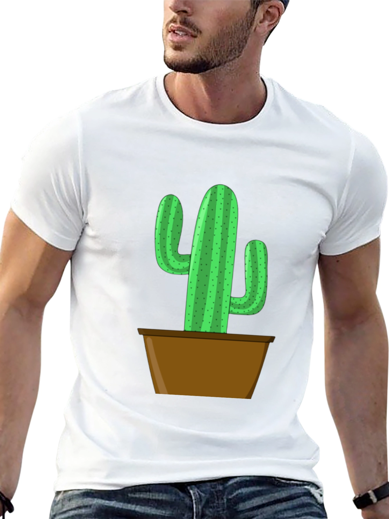 Potted Cactus Graphic Tee - Black Cotton Blend