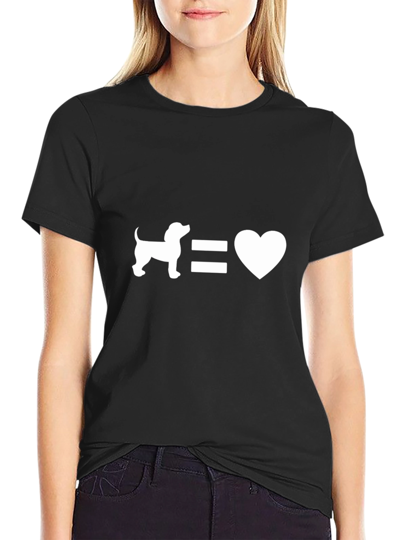 Dog Equals Love Black Graphic T-Shirt