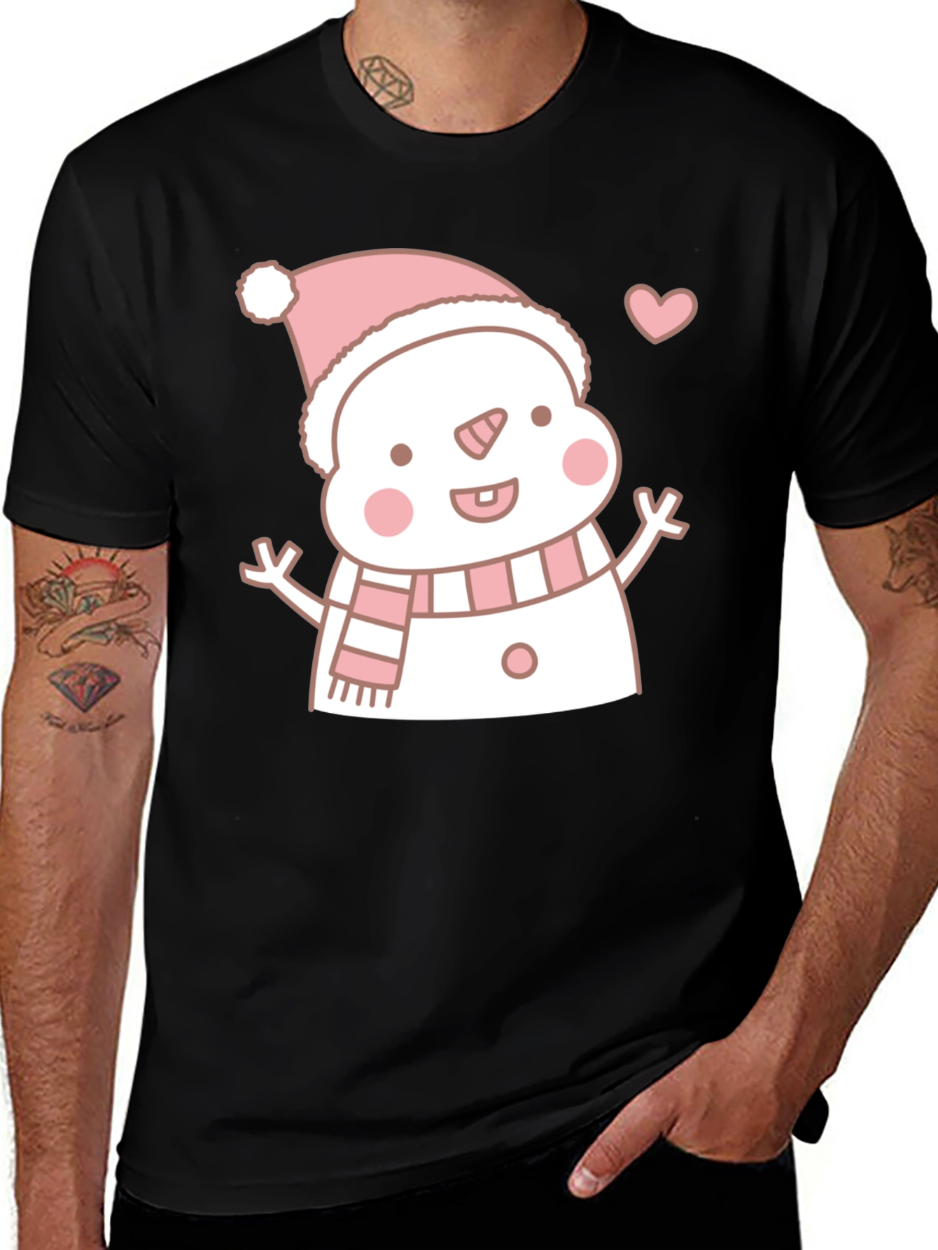 Cute Snowman Graphic Tee - Black T-Shirt