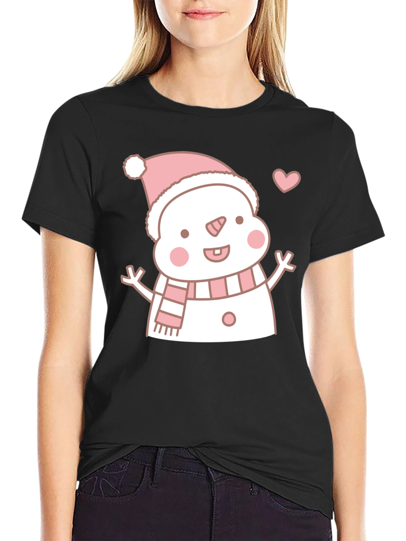 Cute Snowman Graphic Tee - Black T-Shirt