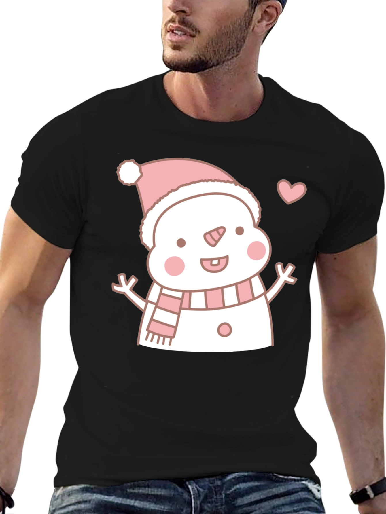 Cute Snowman Graphic Tee - Black T-Shirt