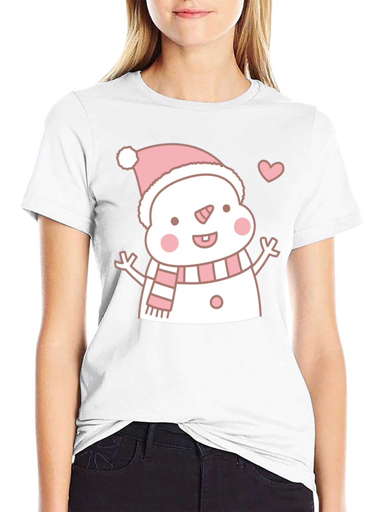 Cute Snowman Graphic Tee - Black T-Shirt