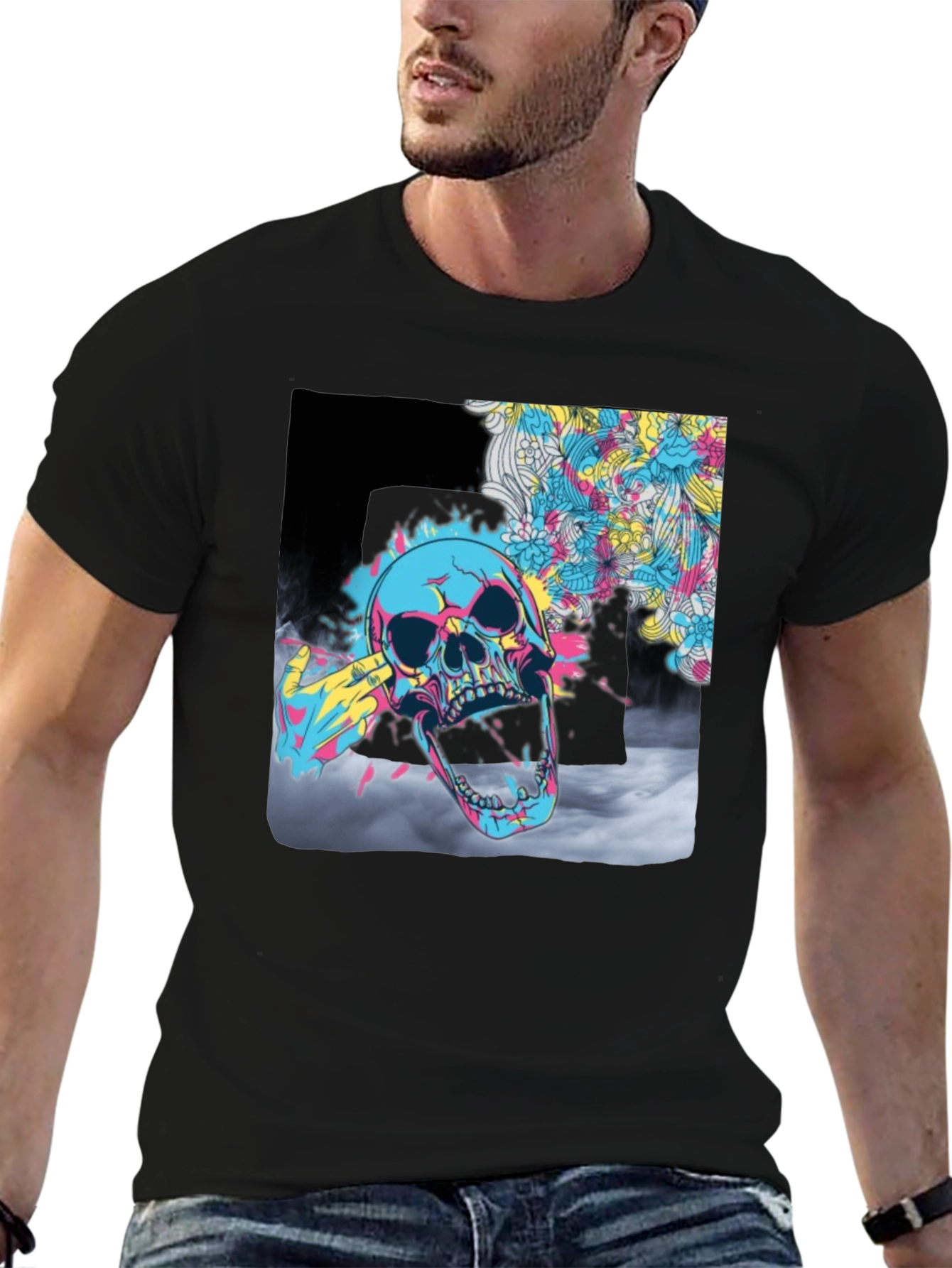 Vibrant Skull Graphic T-Shirt - Bold Artistic Design