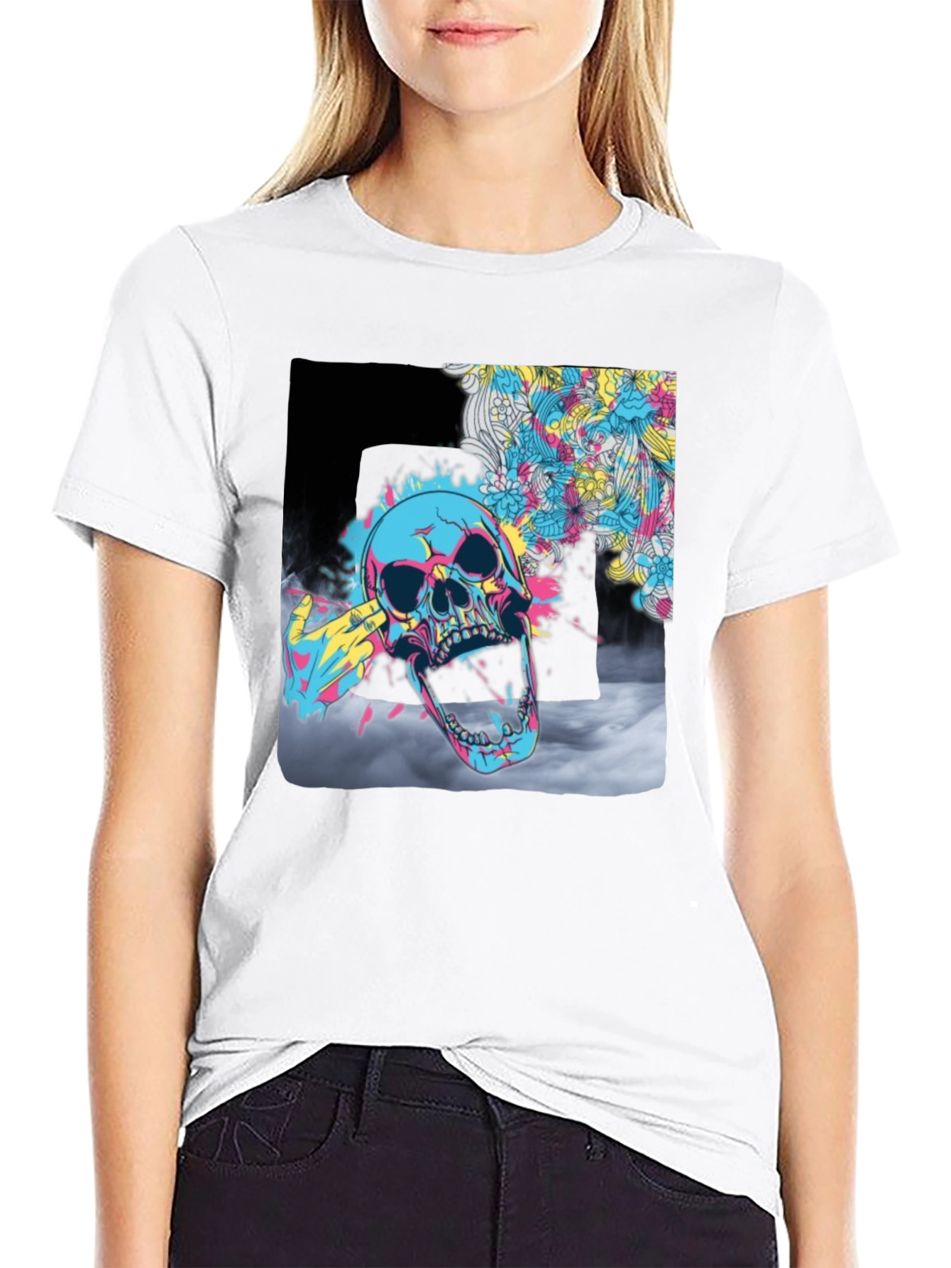 Vibrant Skull Graphic T-Shirt - Bold Artistic Design