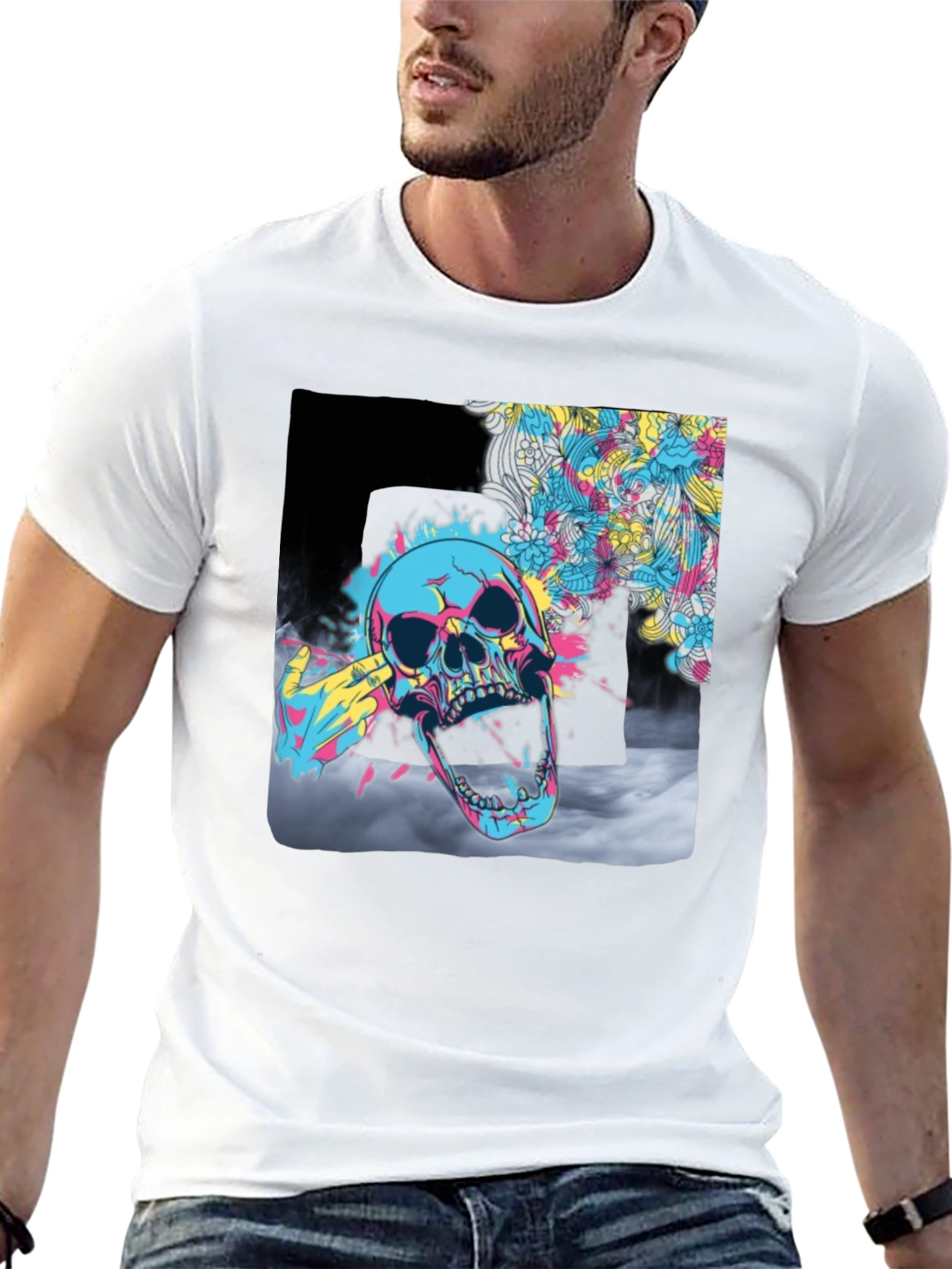 Vibrant Skull Graphic T-Shirt - Bold Artistic Design