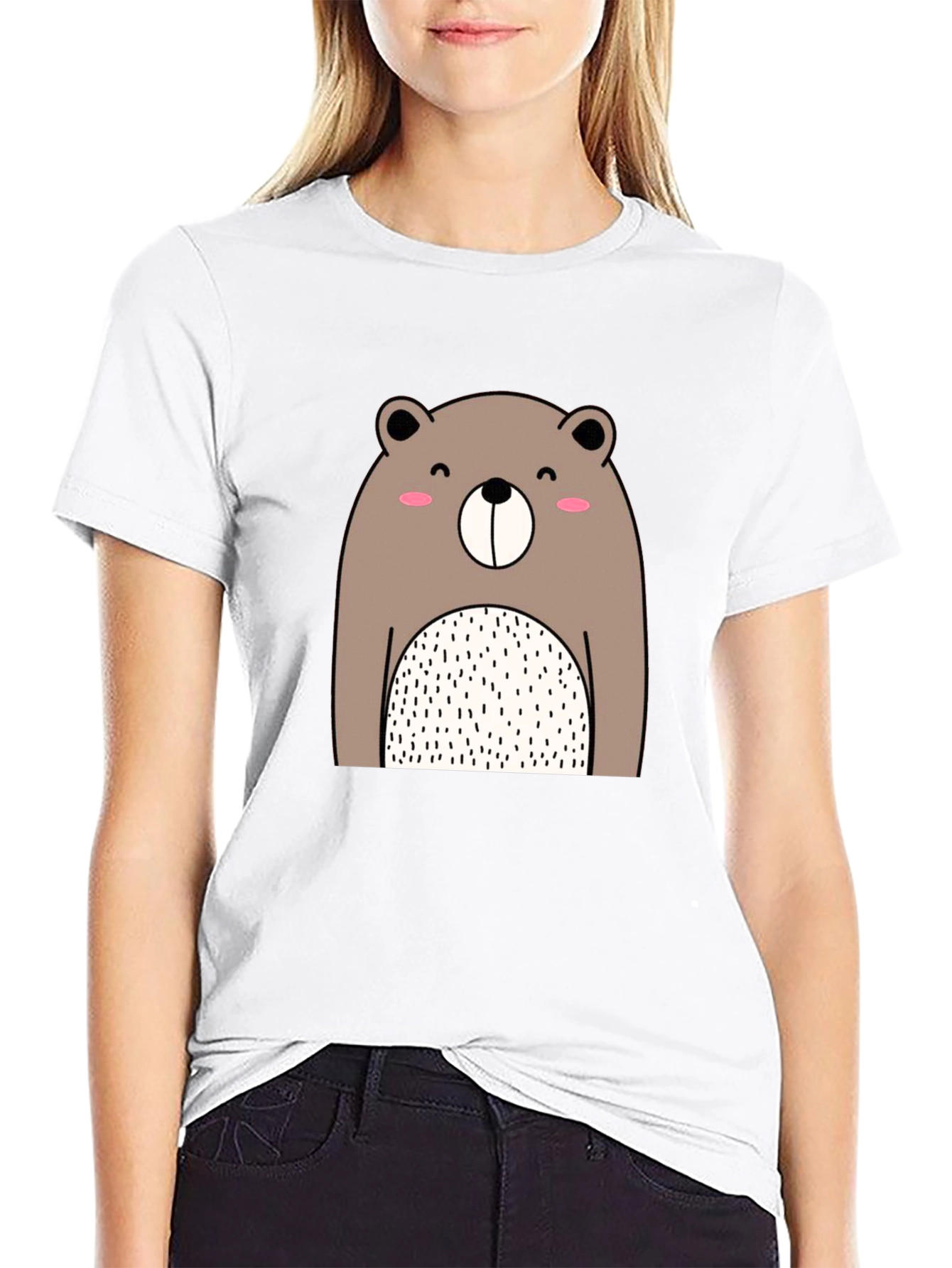 Cute Bear Graphic Black T-Shirt