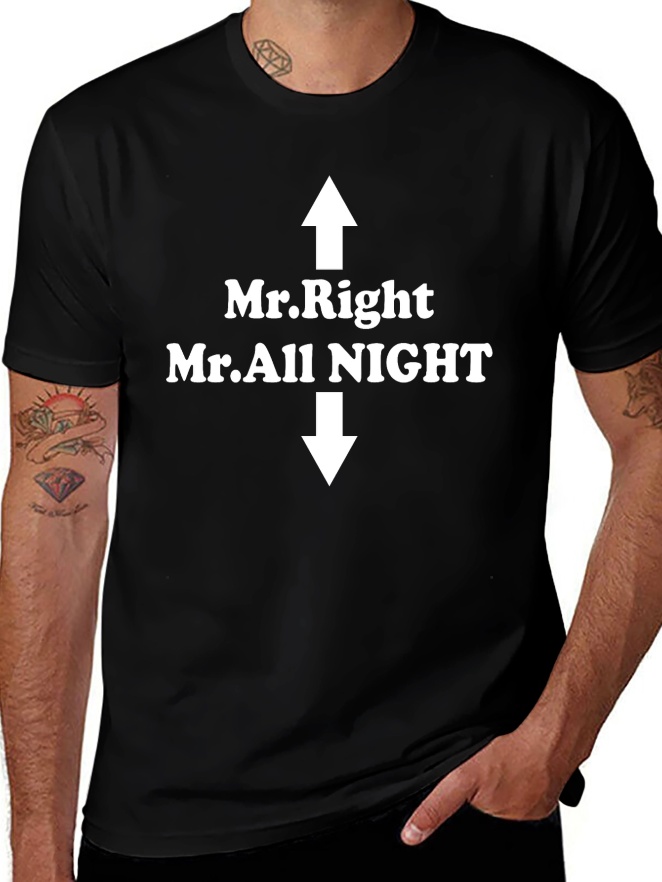 Mr. Right / Mr. All Night Funny Graphic T-Shirt