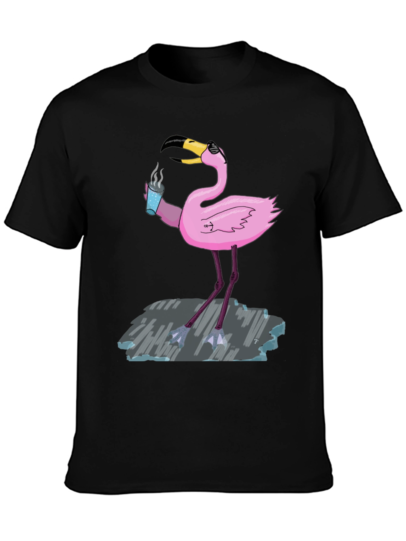 Cool Flamingo Drinking Coffee Graphic Tee