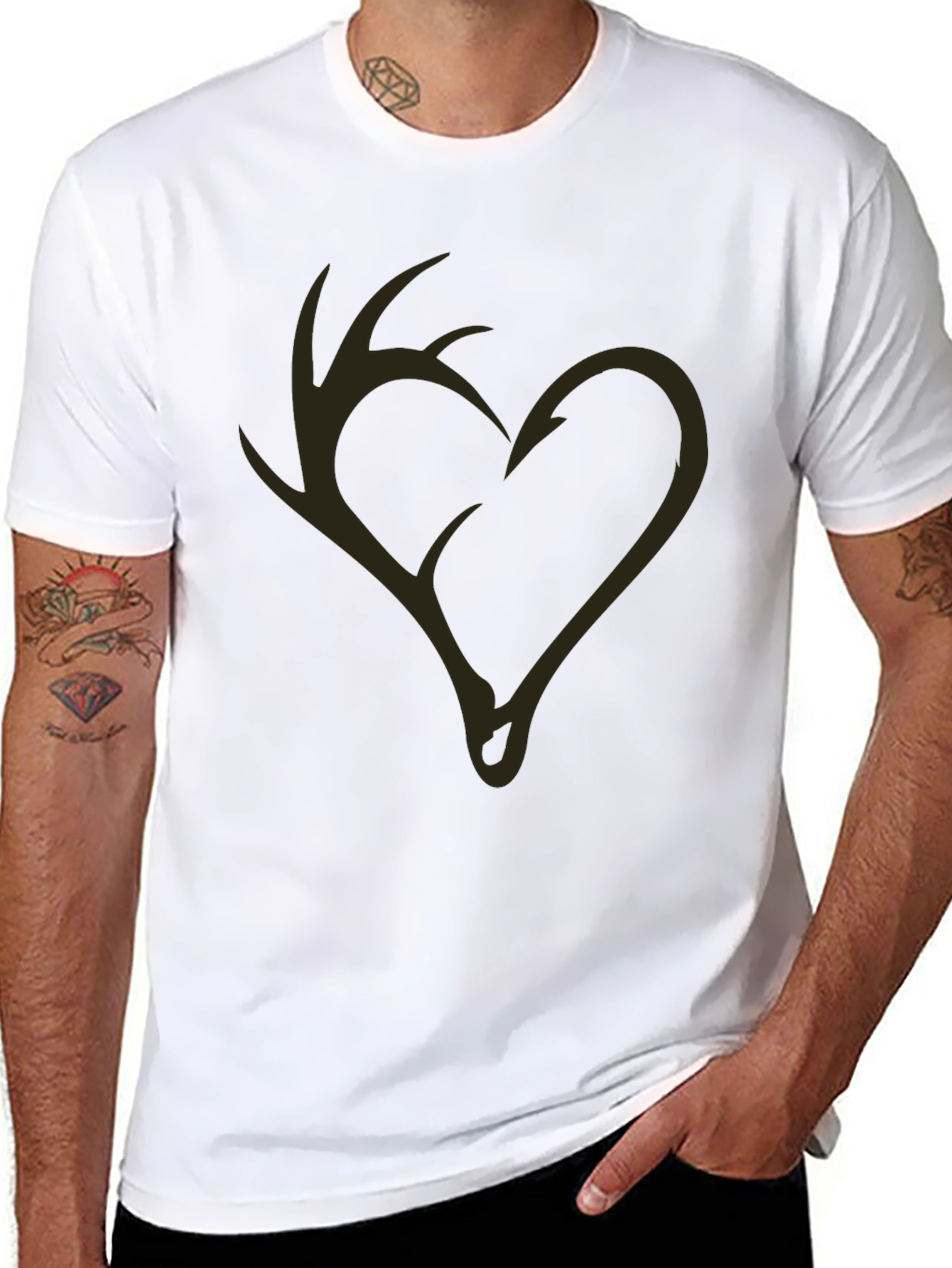 Antler Heart Fishing Hook Graphic Tee - Black