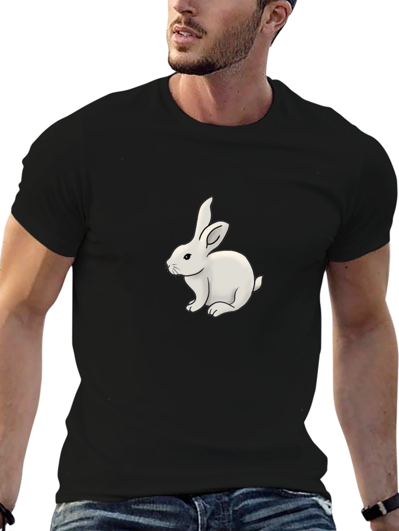 Black T-Shirt with White Bunny Design