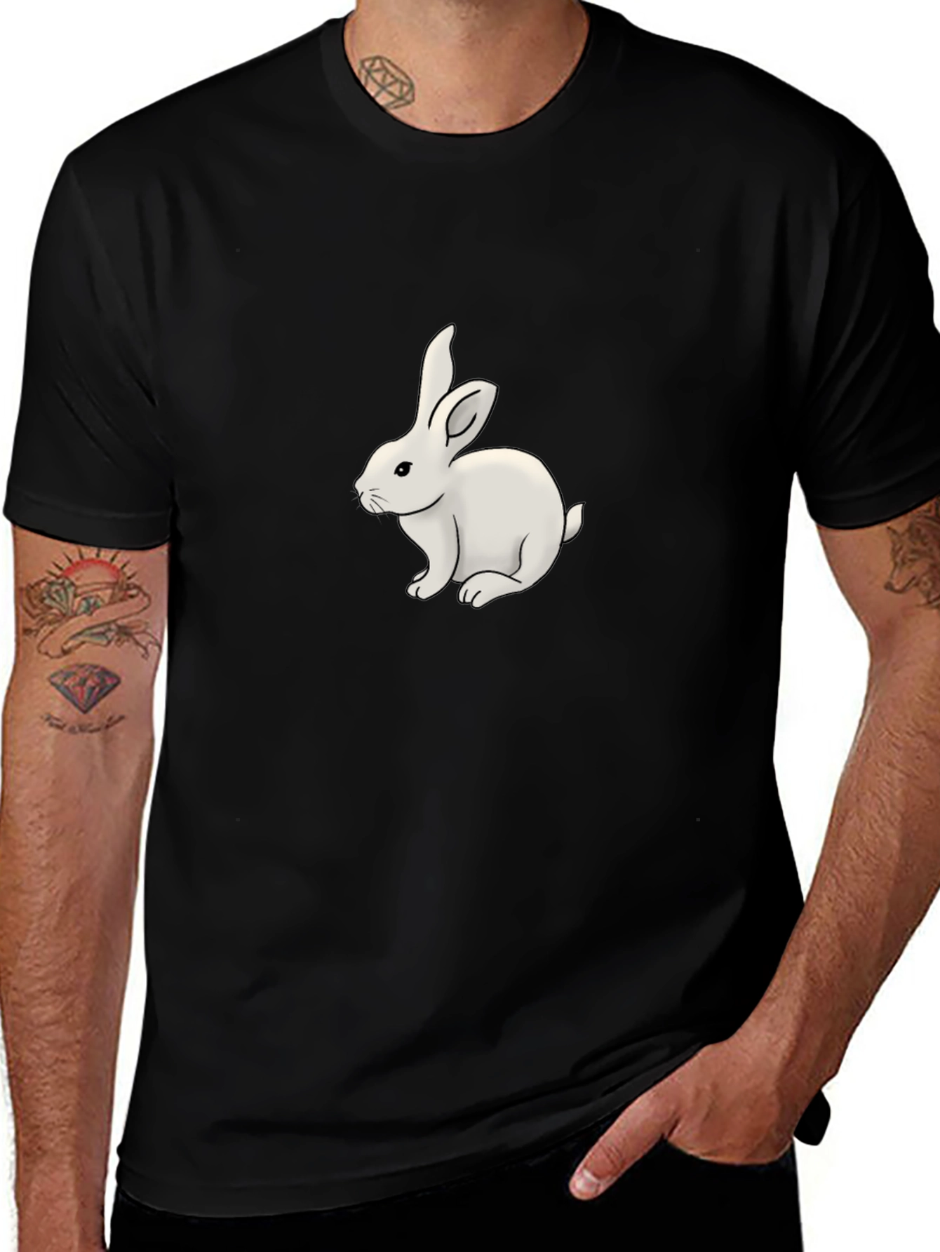 Black T-Shirt with White Bunny Design