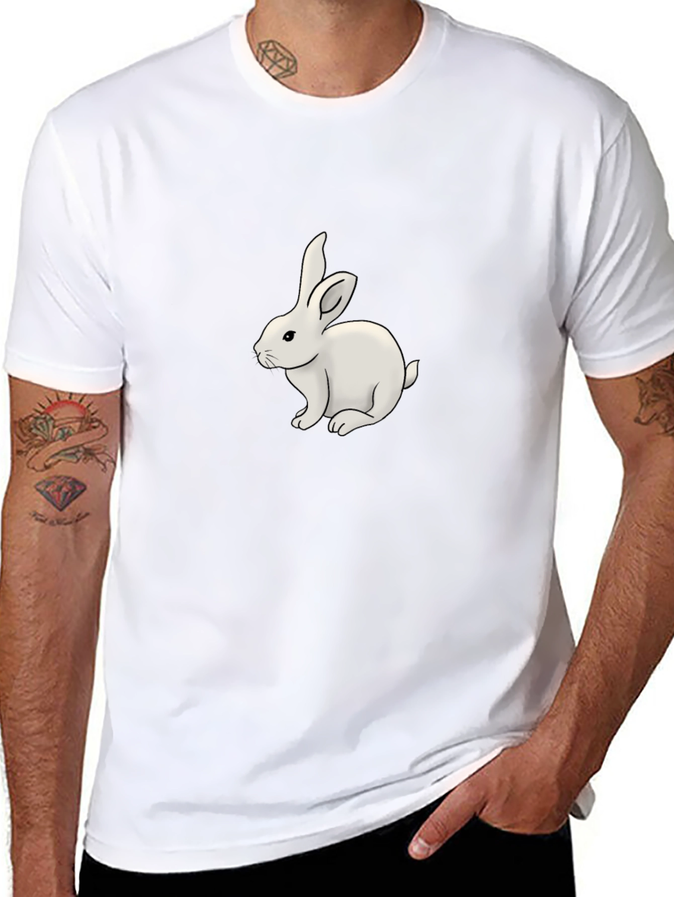 Black T-Shirt with White Bunny Design
