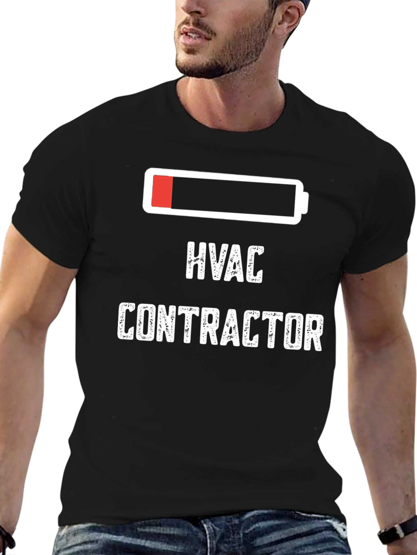 HVAC Contractor Low Battery Black T-Shirt