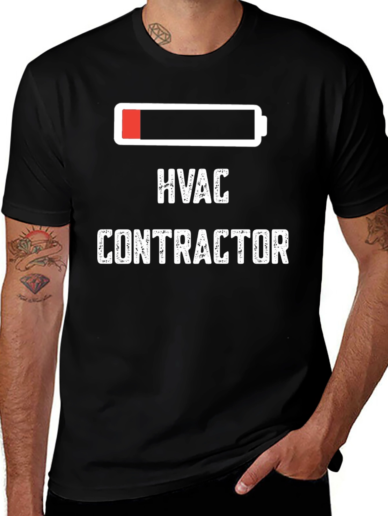 HVAC Contractor Low Battery Black T-Shirt
